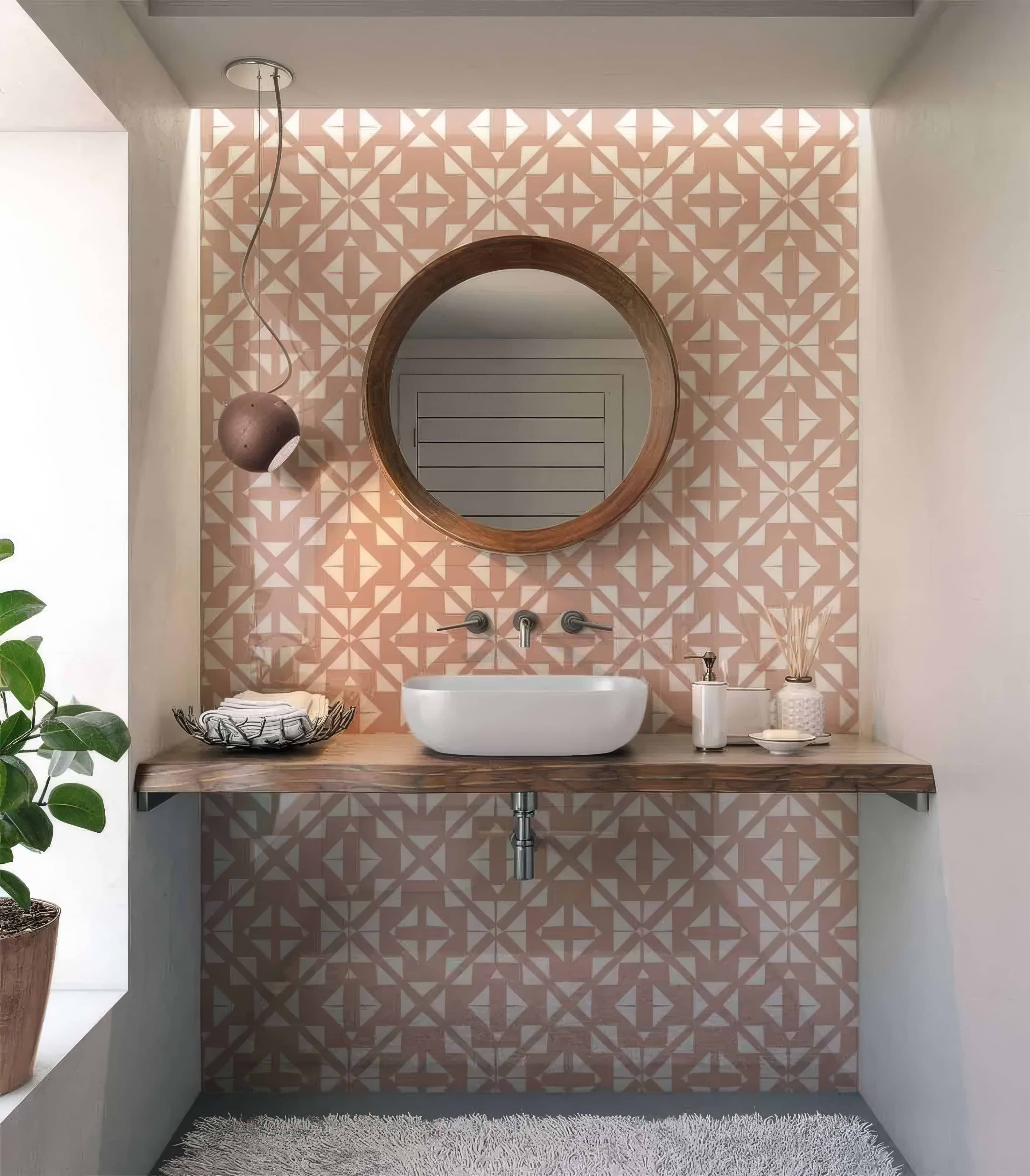 Aztec Pink White Shower Panel By Hyperion Tiles