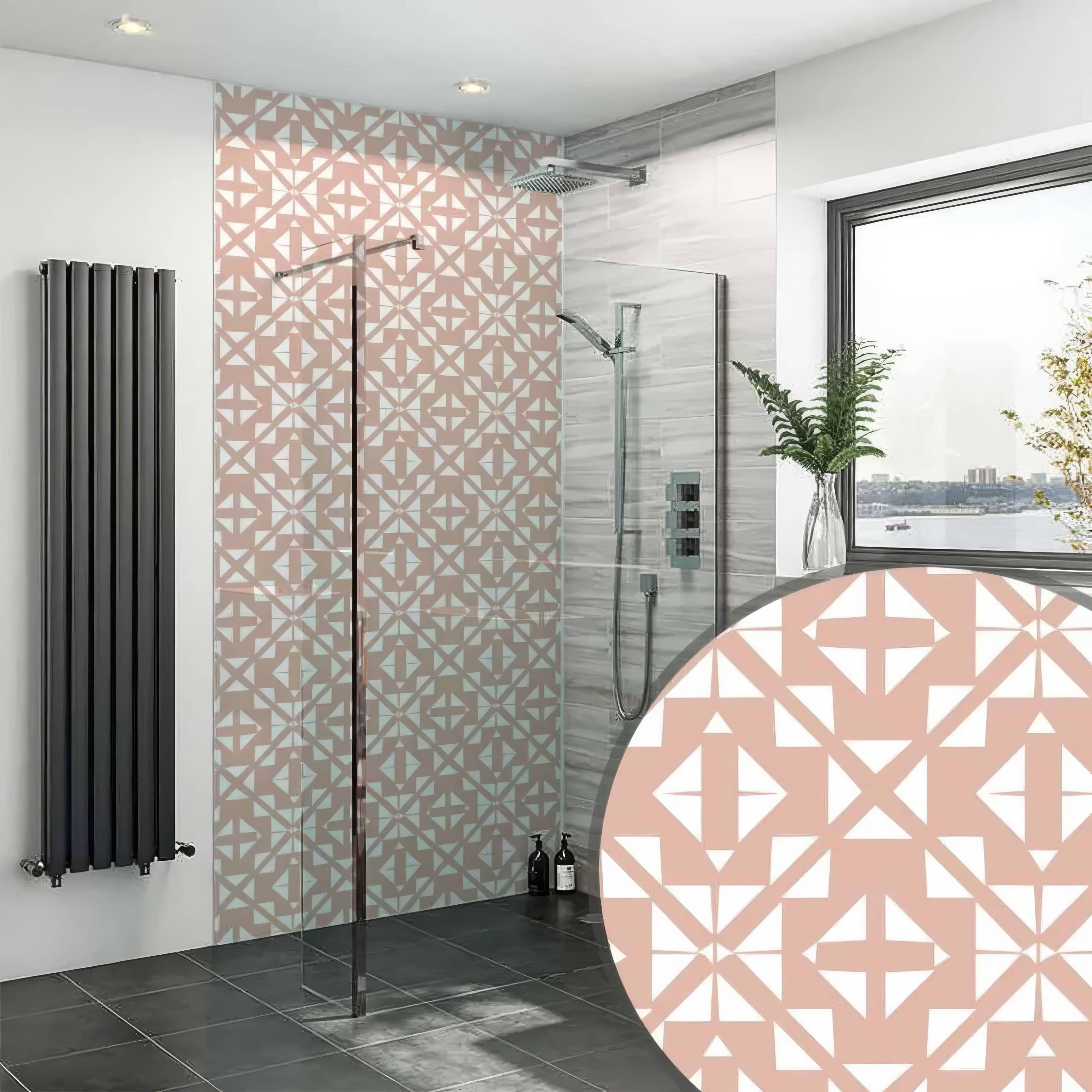 Aztec Pink White Shower Panel By Hyperion Tiles