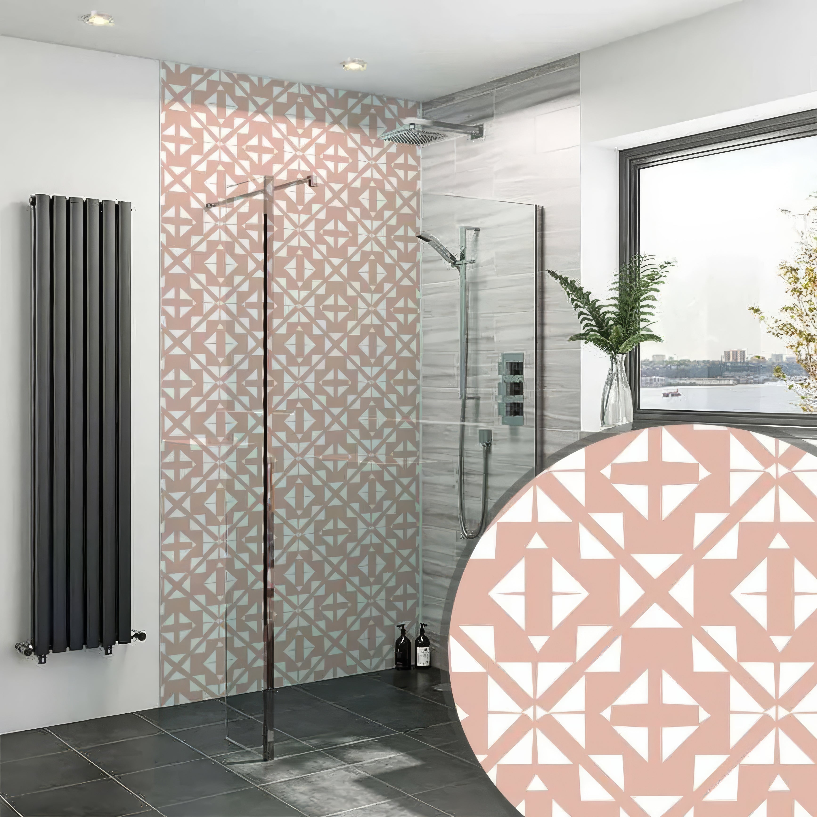 Aztec Pink White Shower Panel By Hyperion Tiles