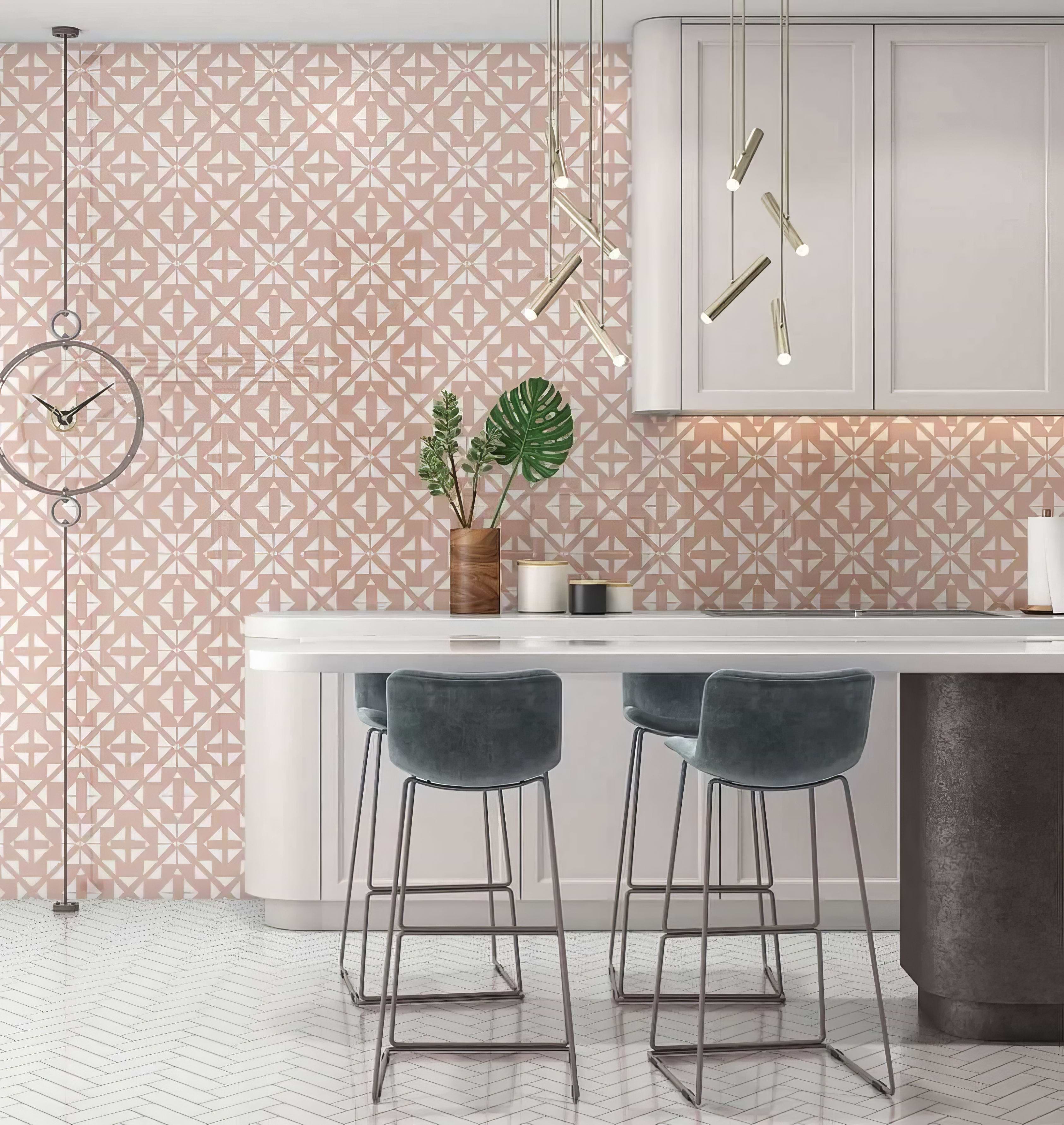 Aztec Pink White Shower Panel By Hyperion Tiles