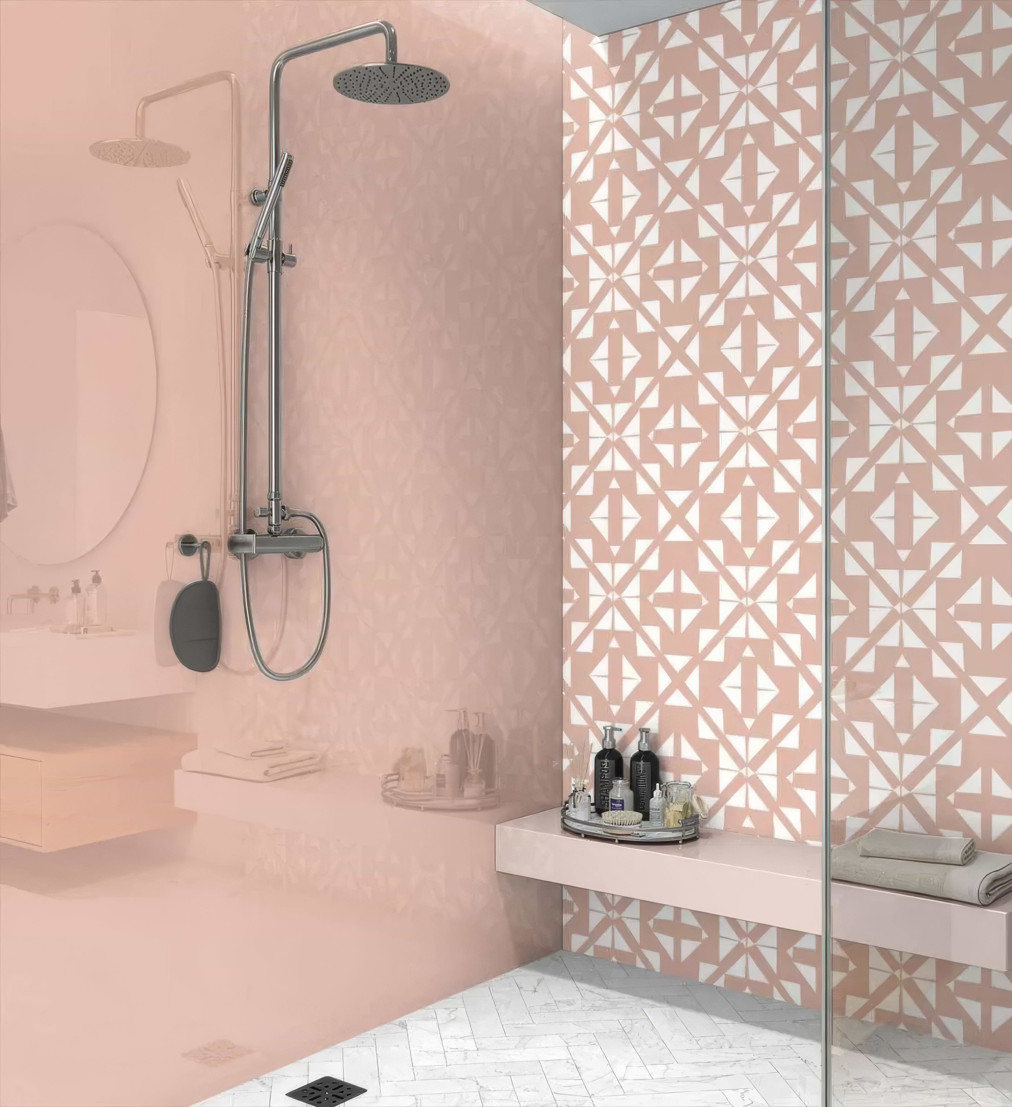 Aztec Pink White Shower Panel By Hyperion Tiles