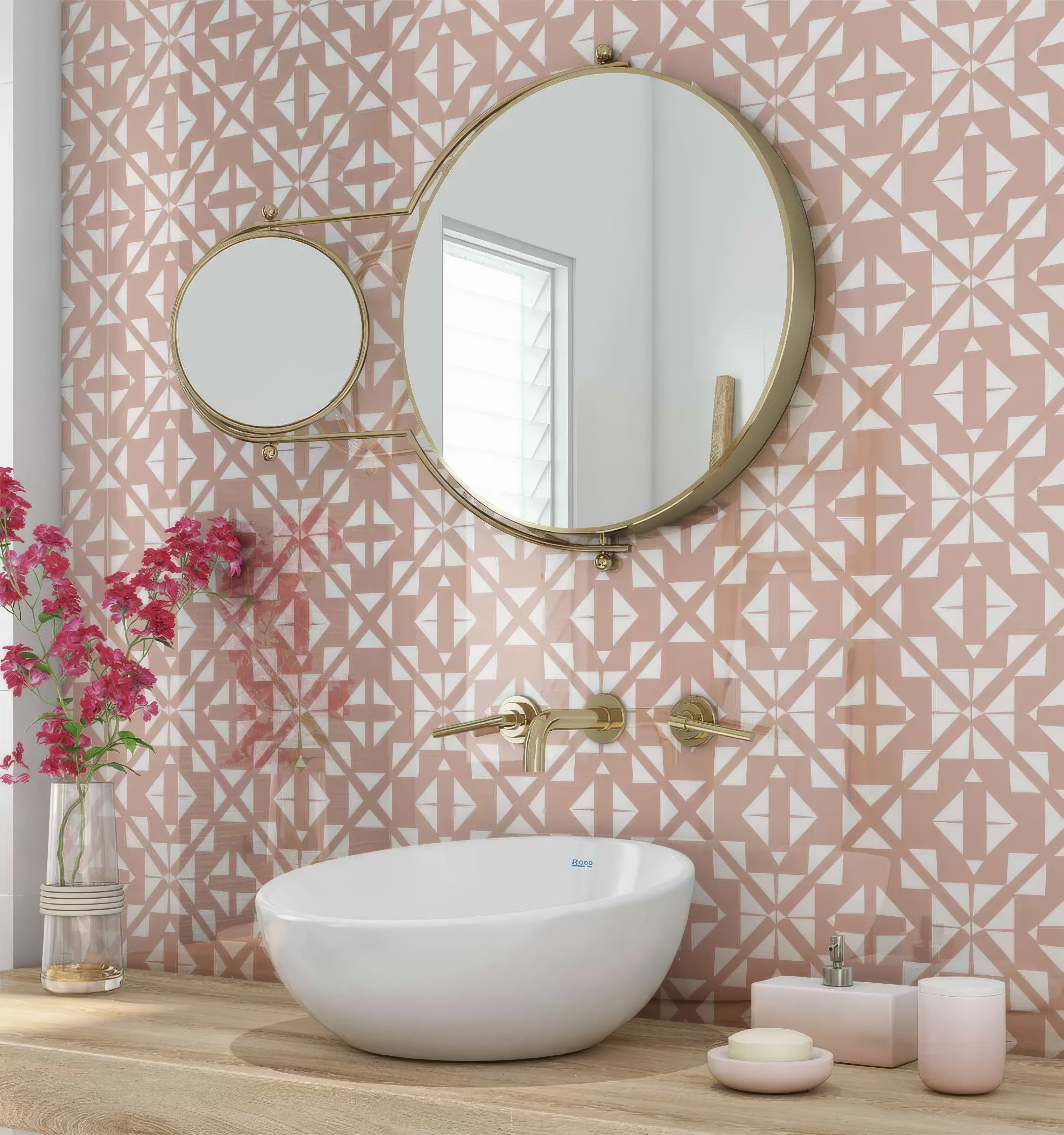 Aztec Pink White Shower Panel By Hyperion Tiles