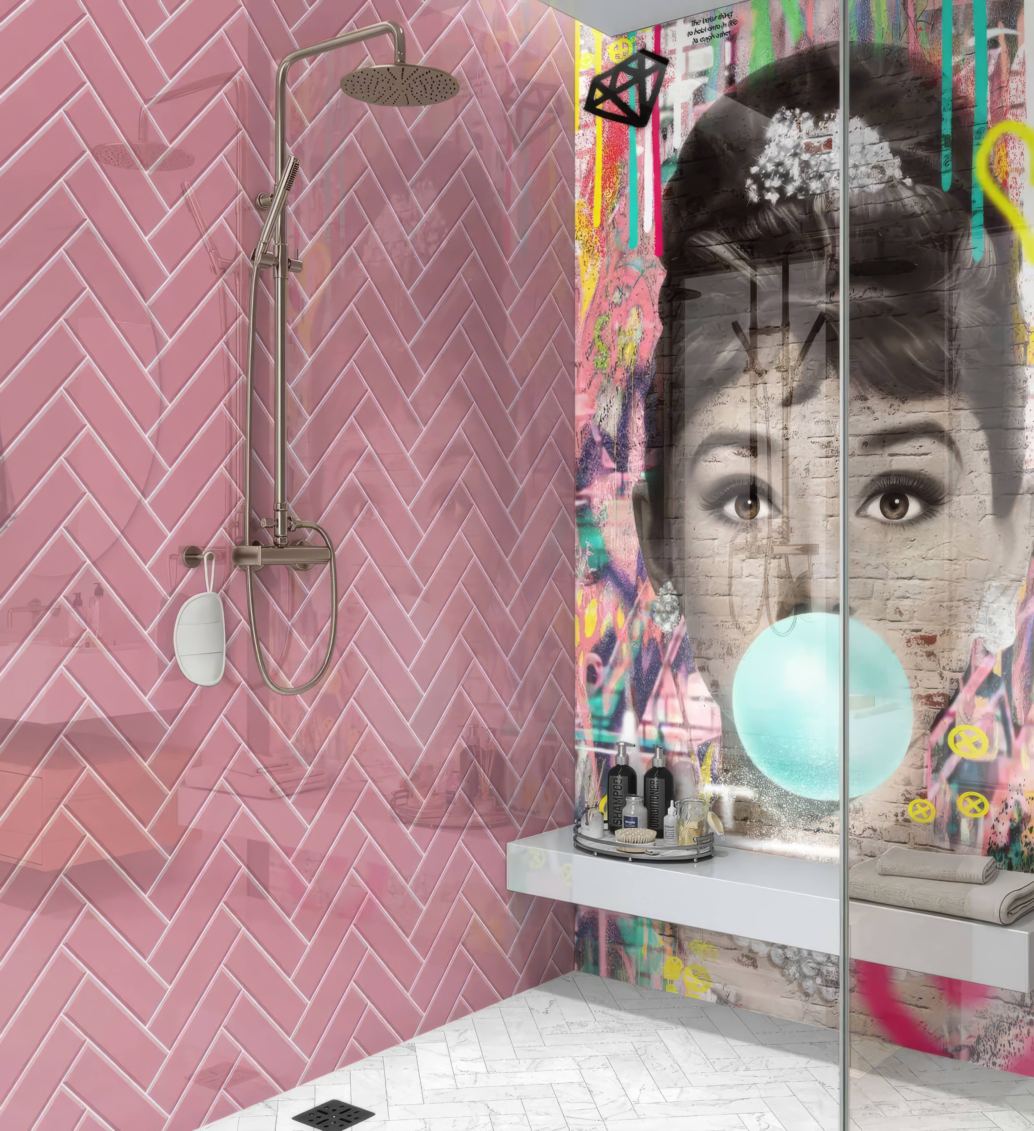 Pink Herringbone Shower Panel By Hyperion Tiles