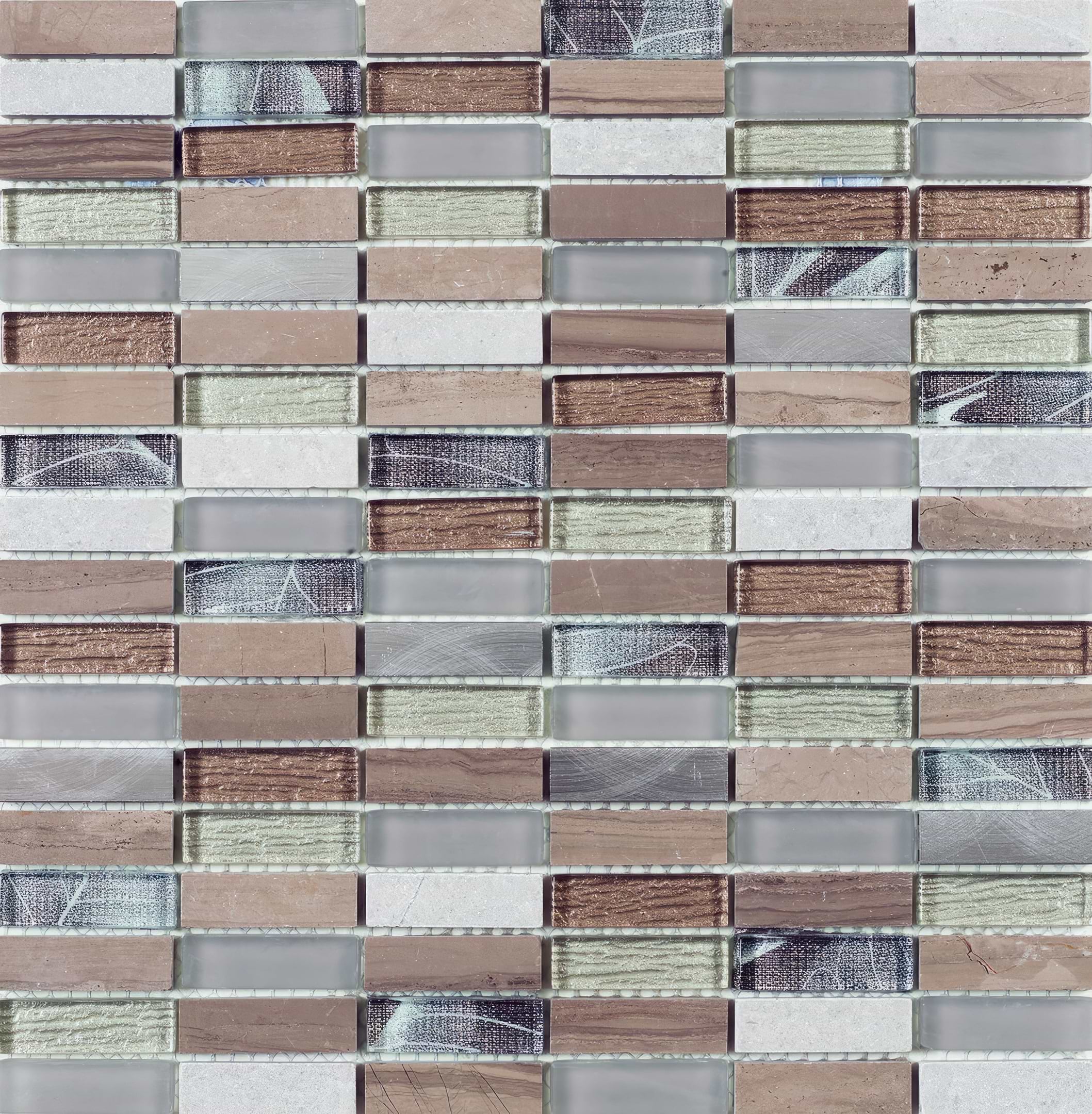 Beige Mix Stone, Glass & Metal Linear Mosaic - Hyperion Tiles