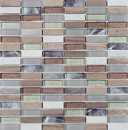 Beige Mix Stone, Glass & Metal Linear Mosaic - Hyperion Tiles