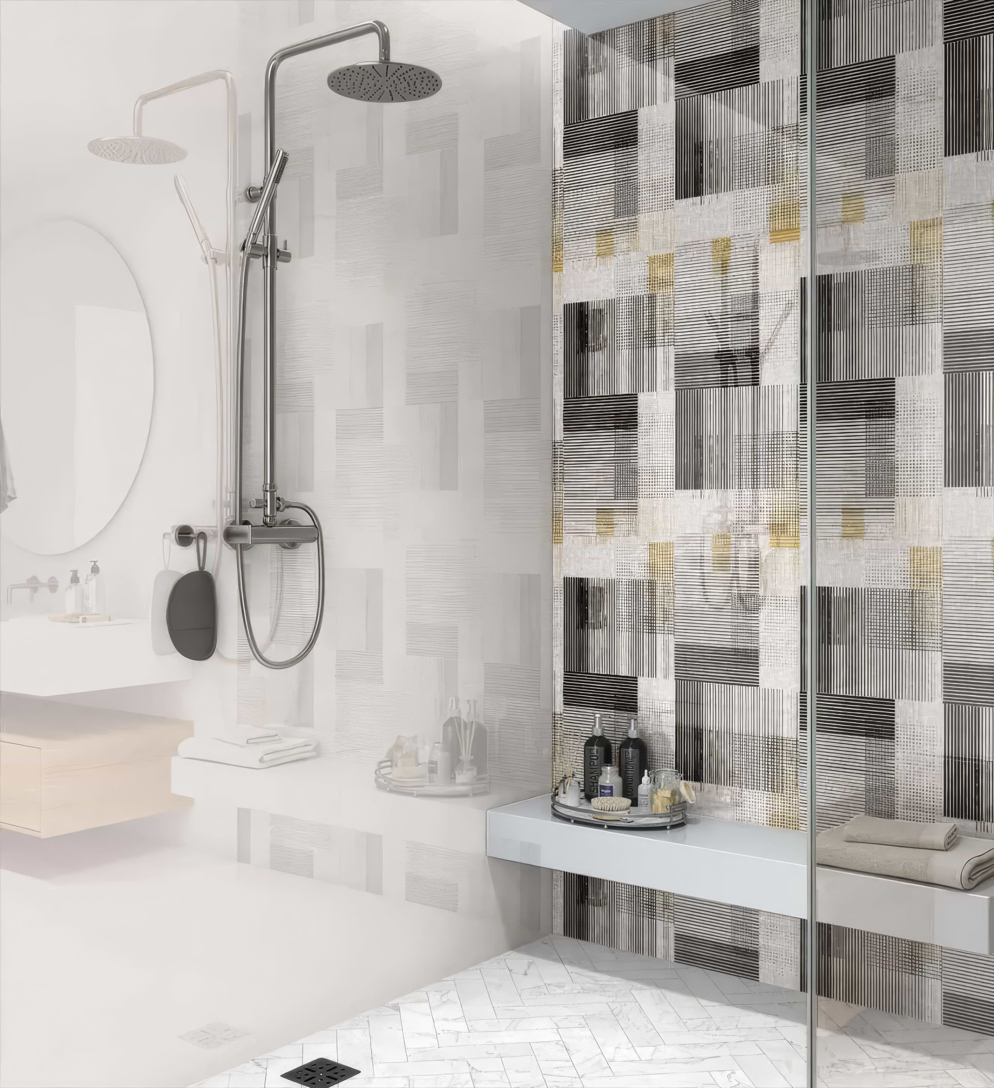 Berlin Geometric Shower Wall Panel By Hyperion Tiles
