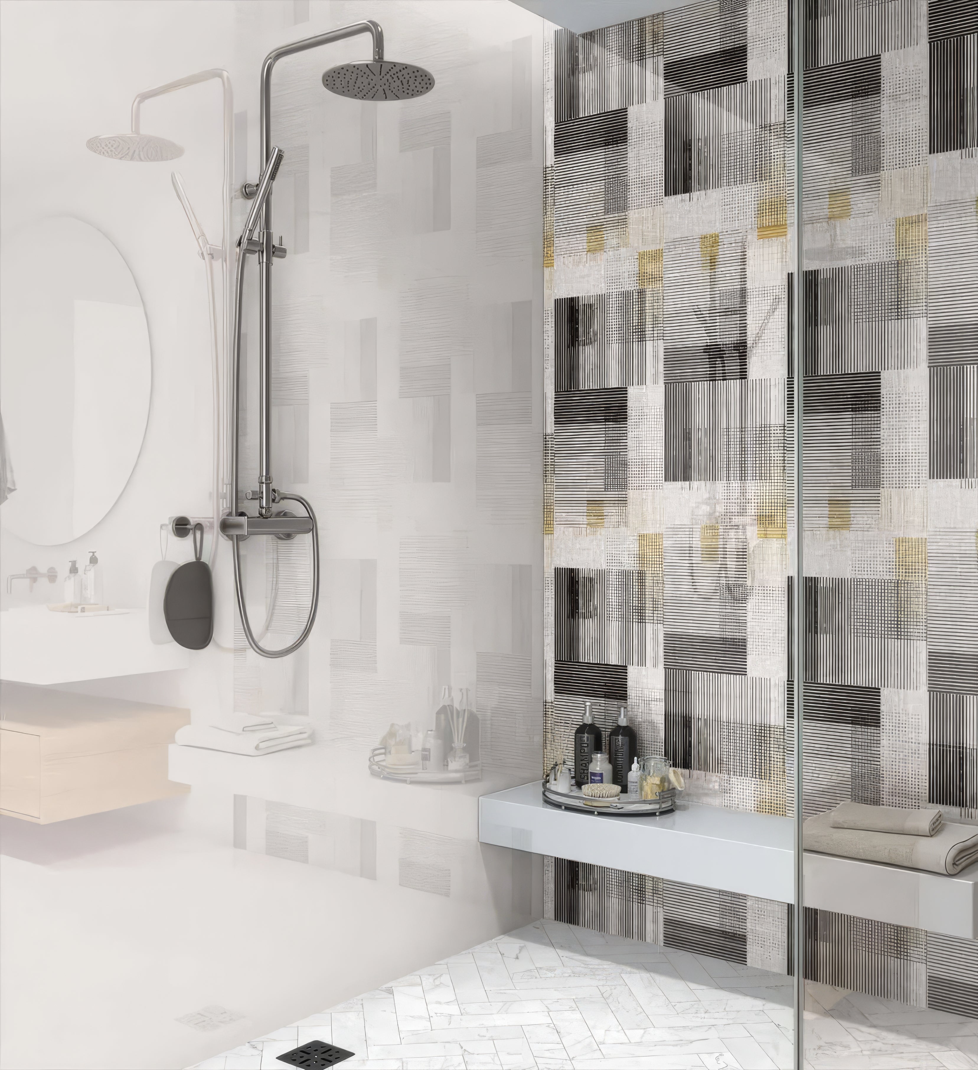 Berlin Geometric Shower Wall Panel By Hyperion Tiles