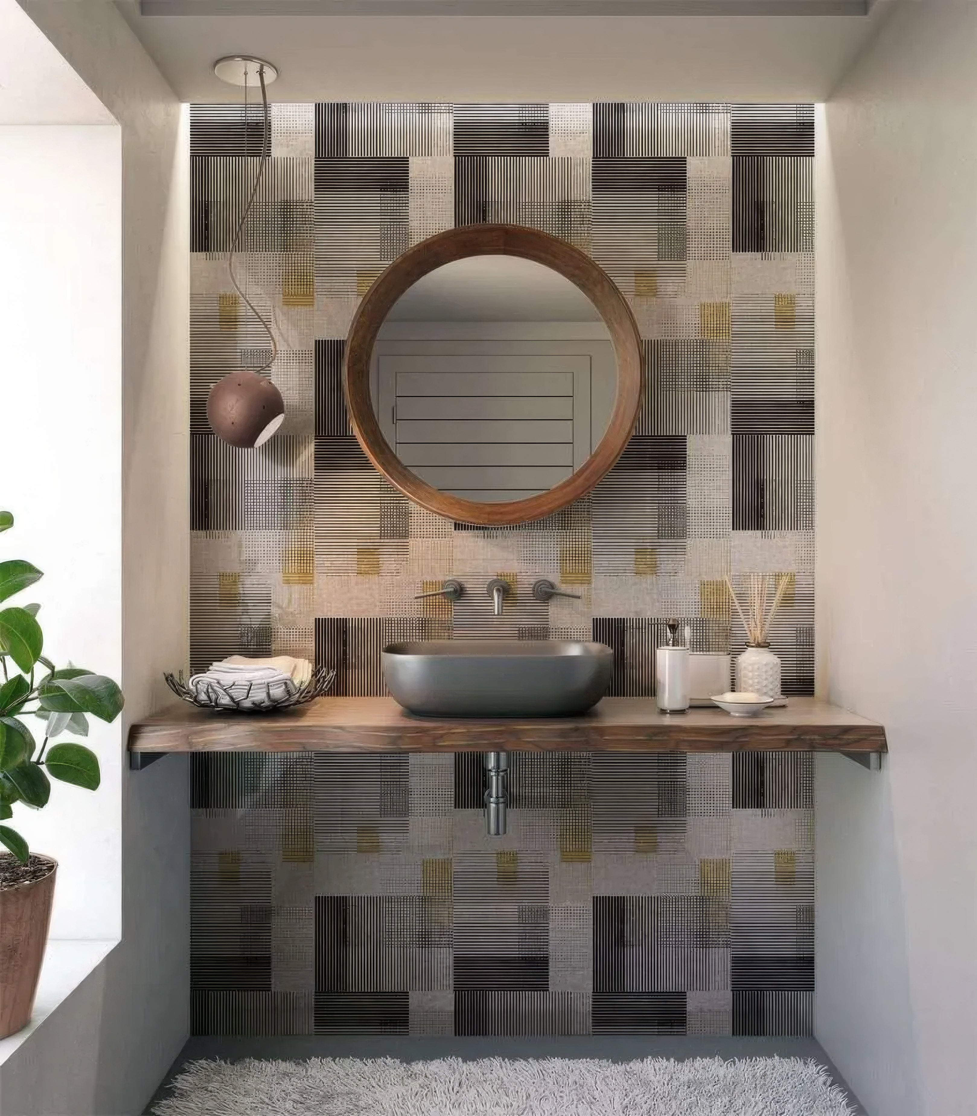 Berlin Geometric Shower Wall Panel By Hyperion Tiles