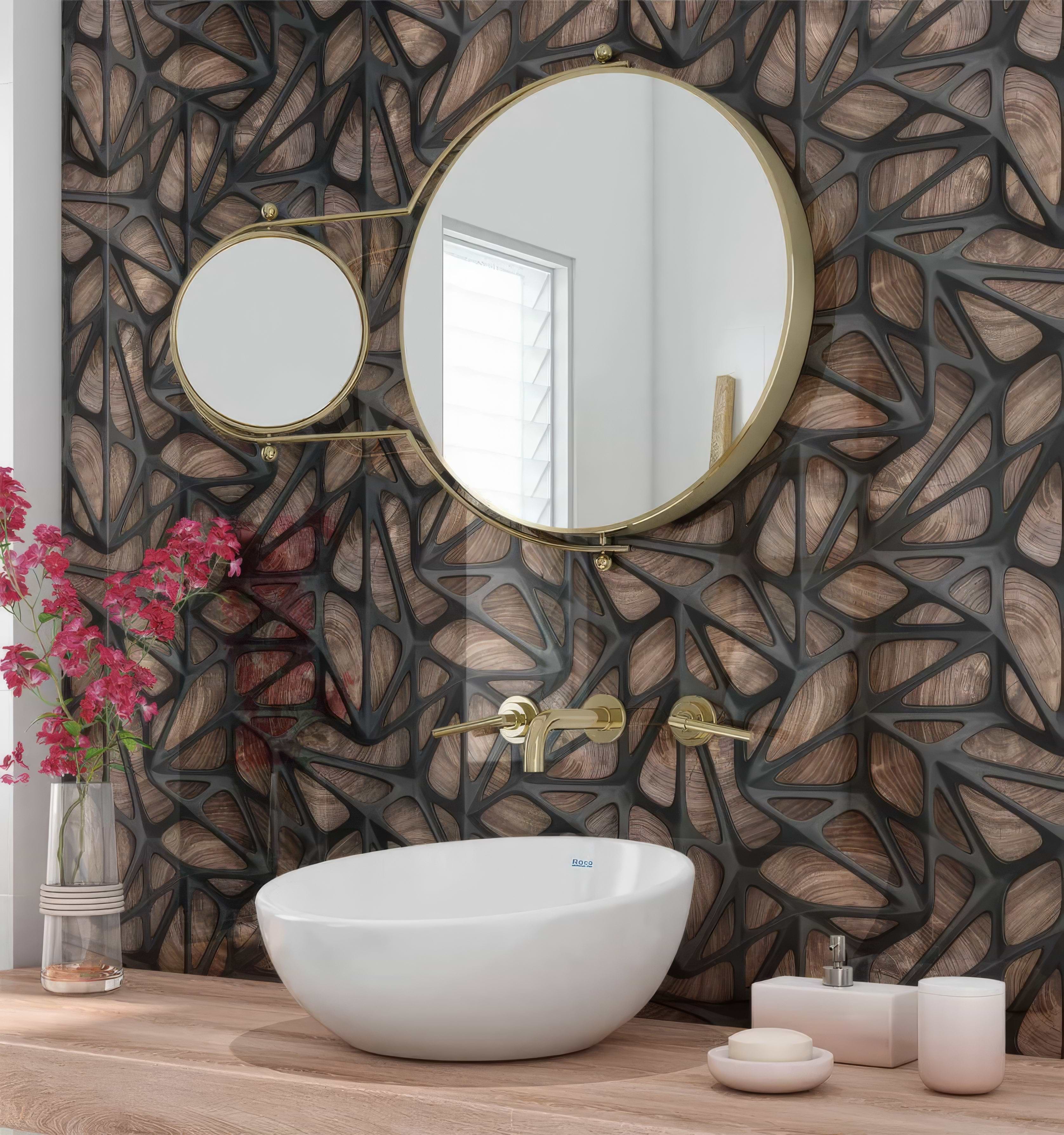 Black Grid on Wood Shower Panel By Hyperion Tiles