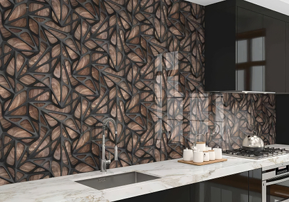 Black Grid on Wood Shower Panel By Hyperion Tiles
