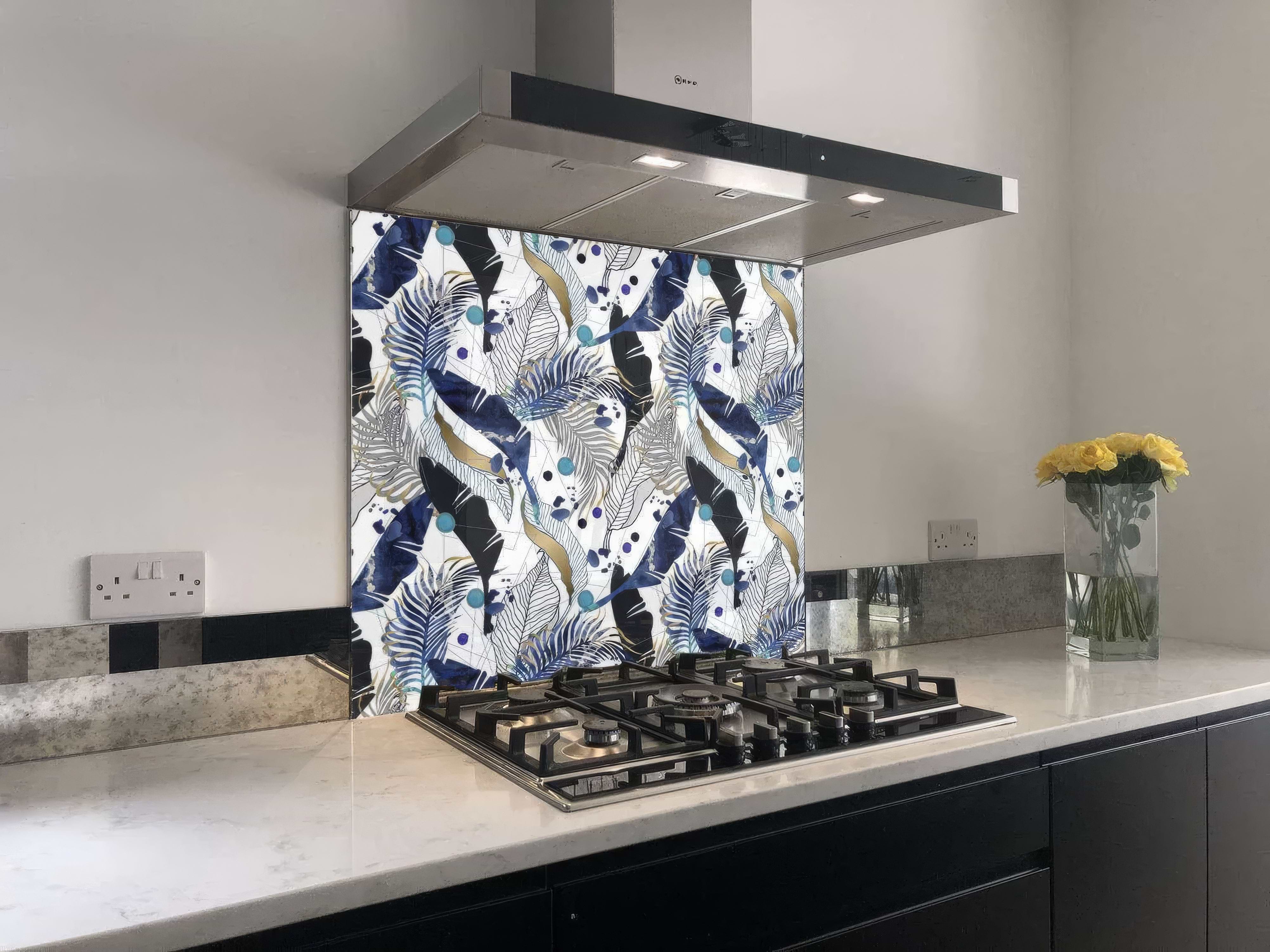 Black Gold Navy Leaves Feathers Shower Panel By Hyperion Tiles
