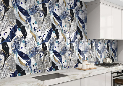 Black Gold Navy Leaves Feathers Shower Panel By Hyperion Tiles