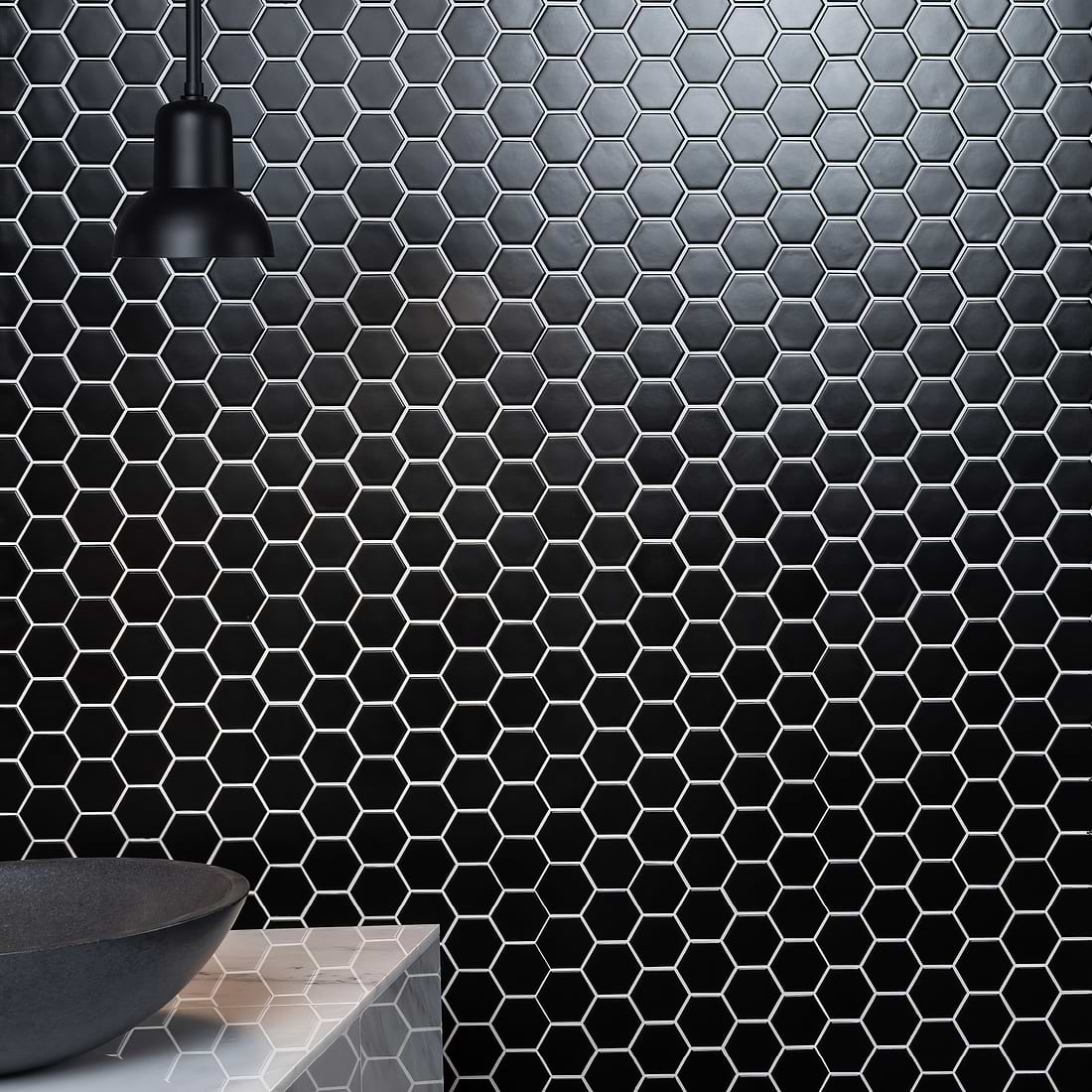 Black Large Honeycomb Floor Mosaic - Hyperion Tiles