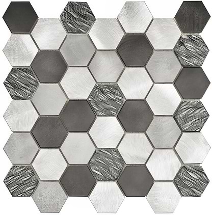 Black Mix Glass & Metal Hexagon Mosaic