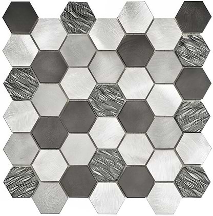 Colby Black Mix Glass & Metal Hexagon Mosaic - Hyperion Tiles