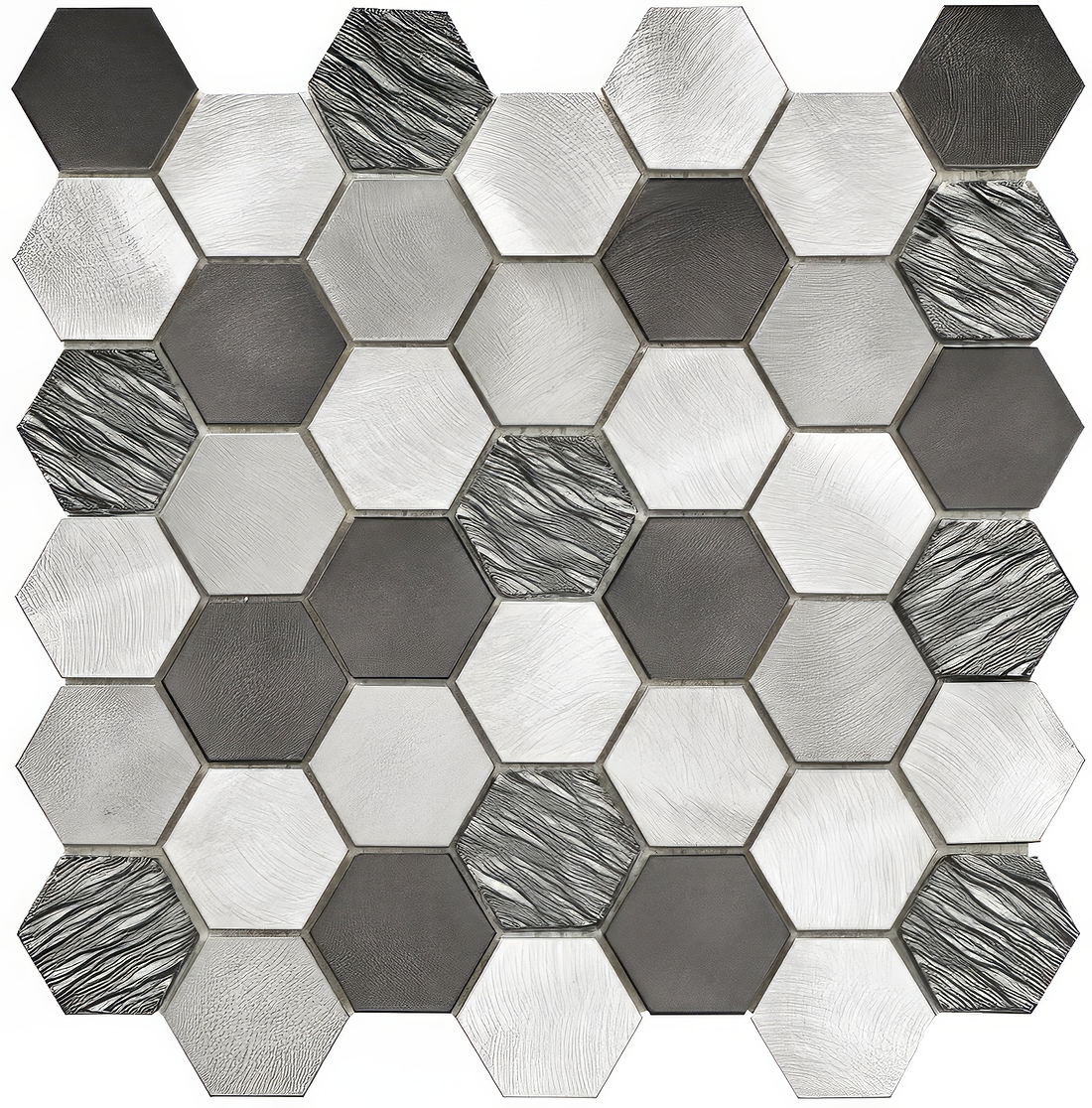 Colby Black Mix Glass &amp; Metal Hexagon Mosaic - Hyperion Tiles