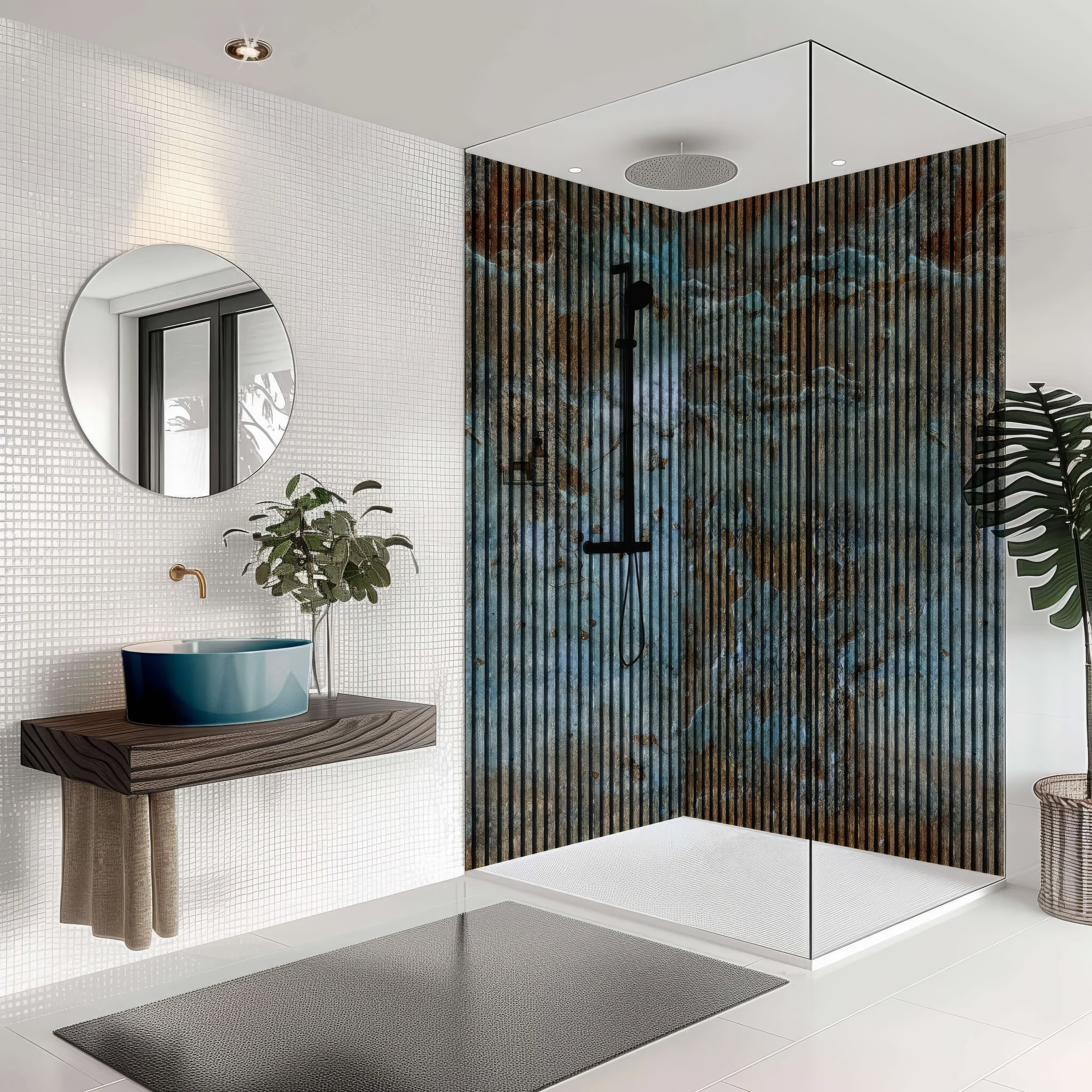 Shower Panel Blue Concrete Slat Wall By Hyperion Tiles