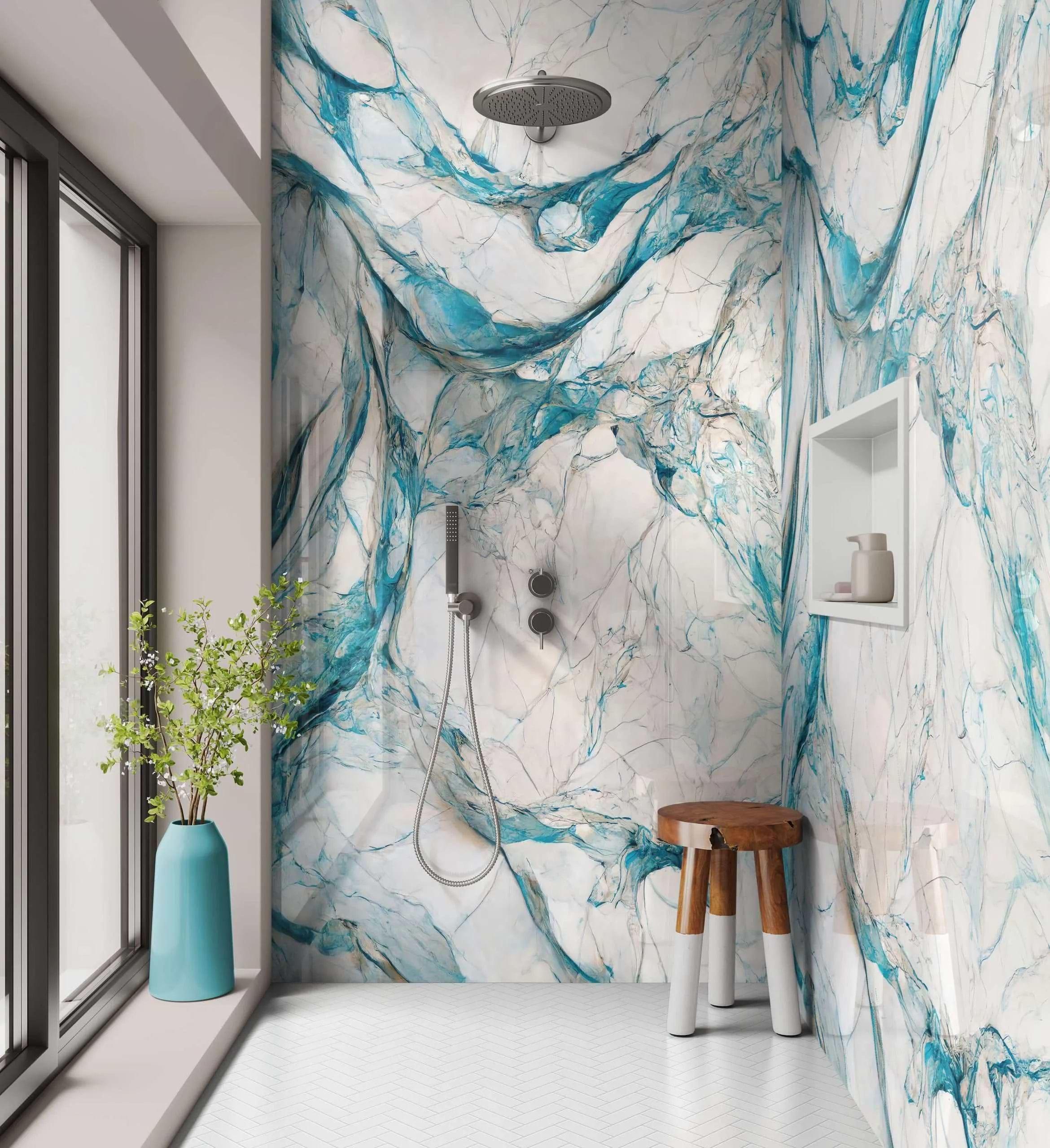 Shower Panel Blue Lamura Marble By Hyperion Tiles
