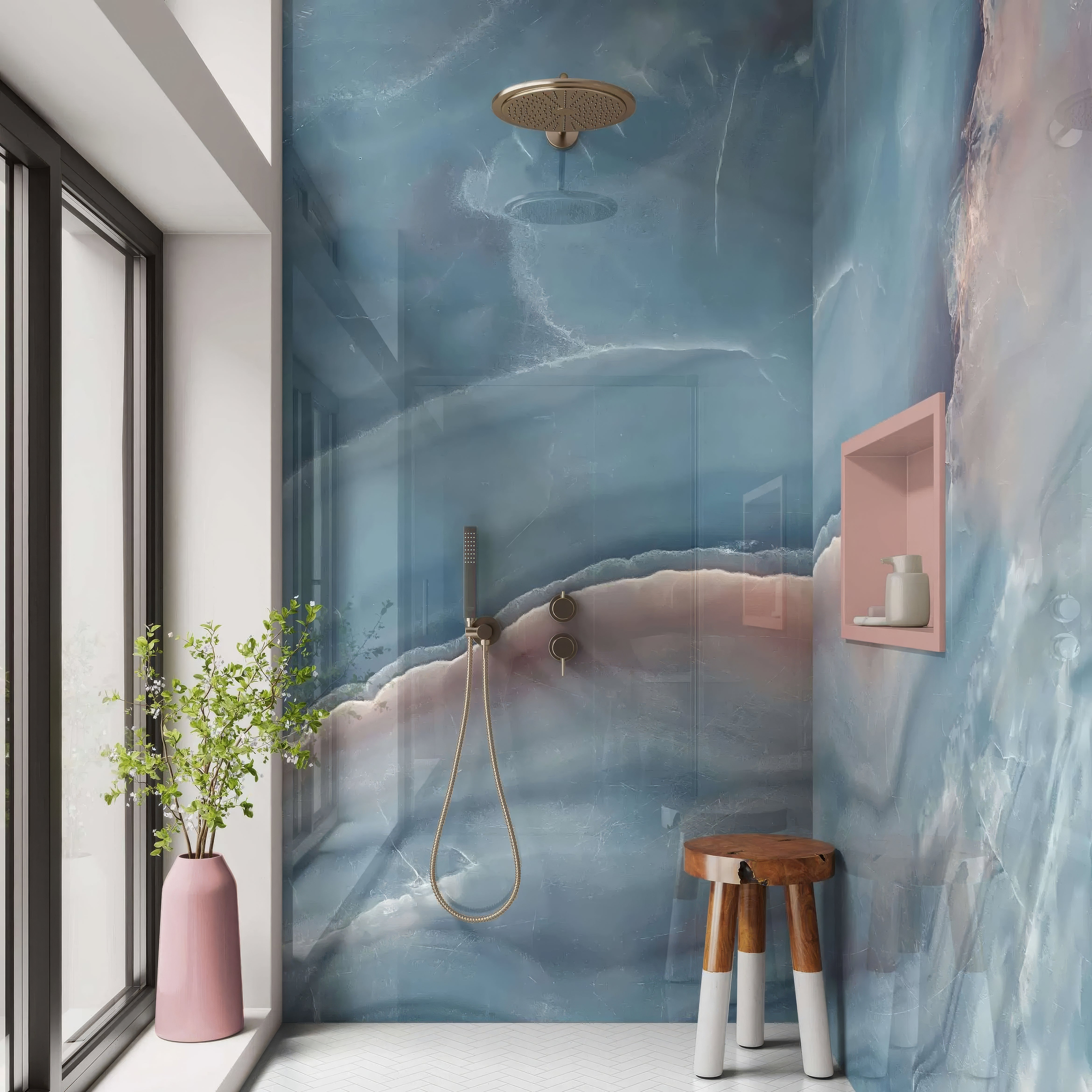 Shower Panel Blue Ocean Marble by SPLASHBAX – Hyperion Tiles
