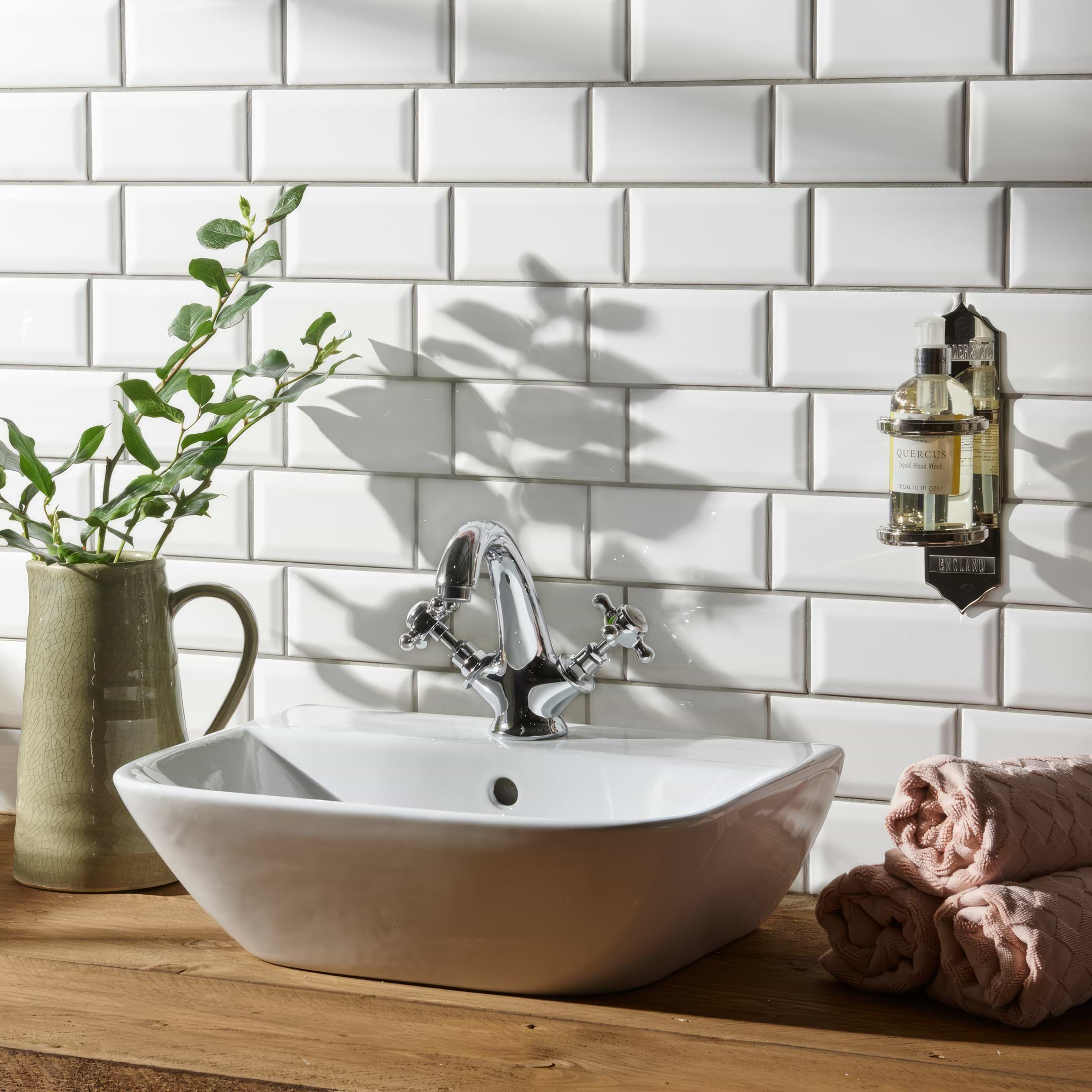 Brilliant White Metro Bevelled Tile - Hyperion Tiles