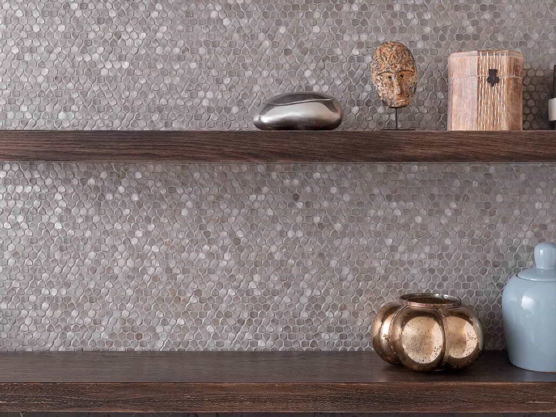 Gravity Aluminium Hexagon Metal Mosaic By Hyperion Tiles
