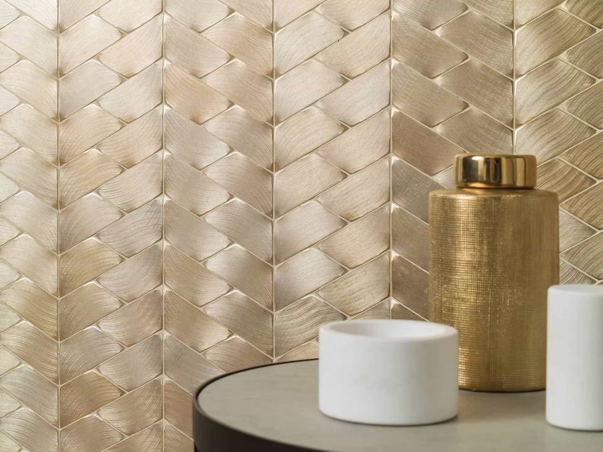 Gravity Aluminium Trace Gold Mosaic By Hyperion Tiles