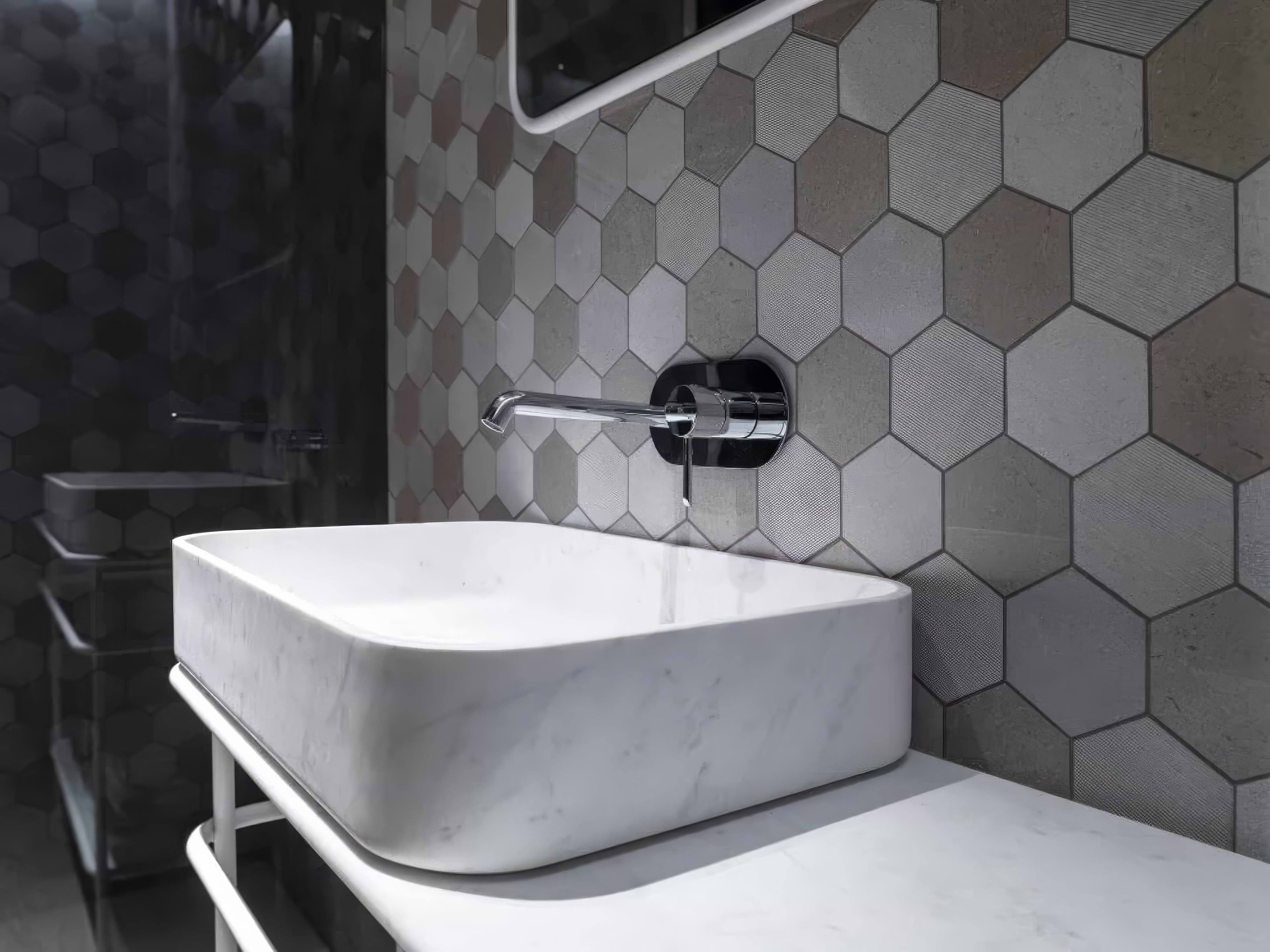 World Hexagon Texture Grey Mosaic By Hyperion Tiles