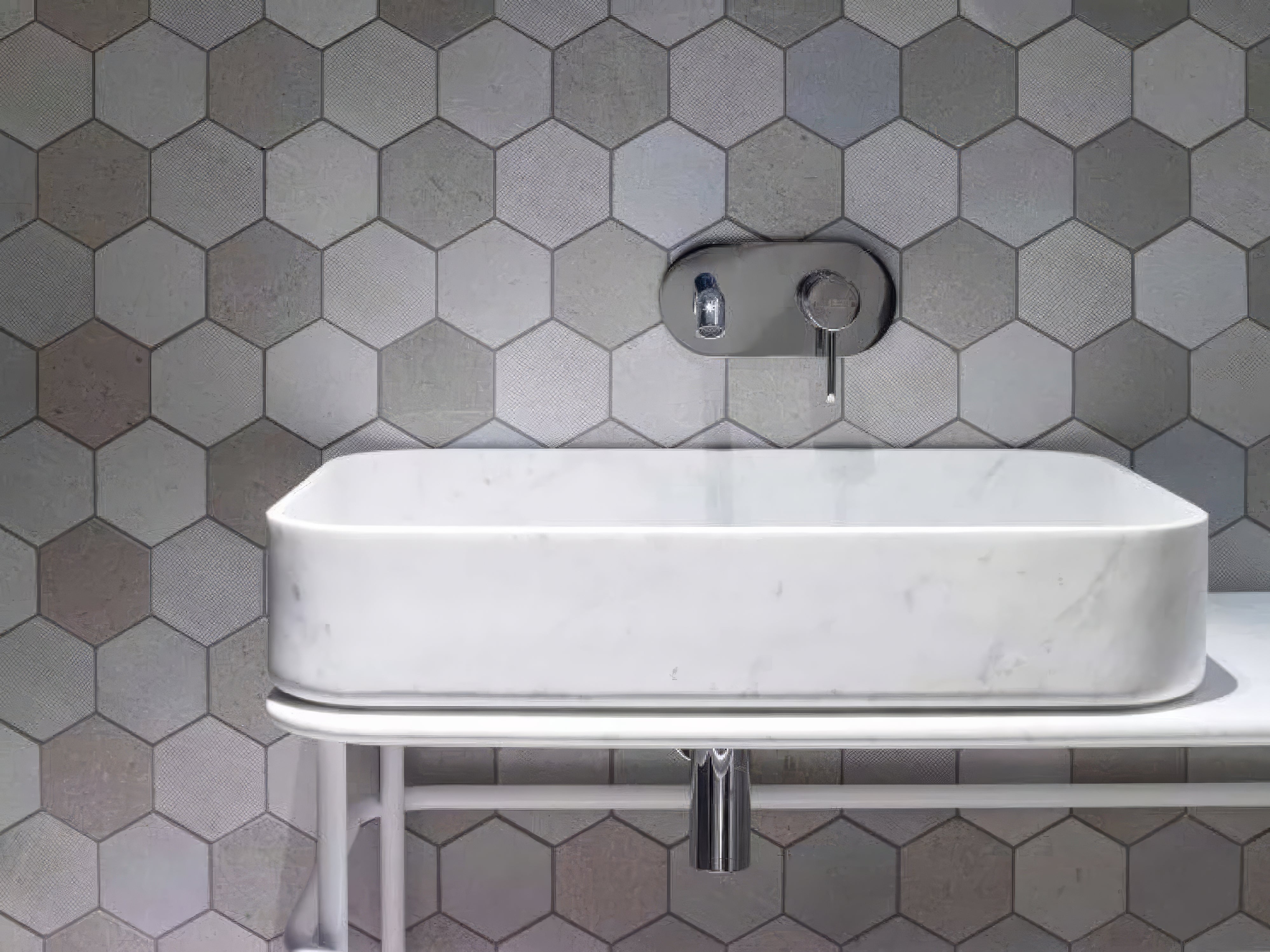 World Hexagon Texture Grey Mosaic By Hyperion Tiles