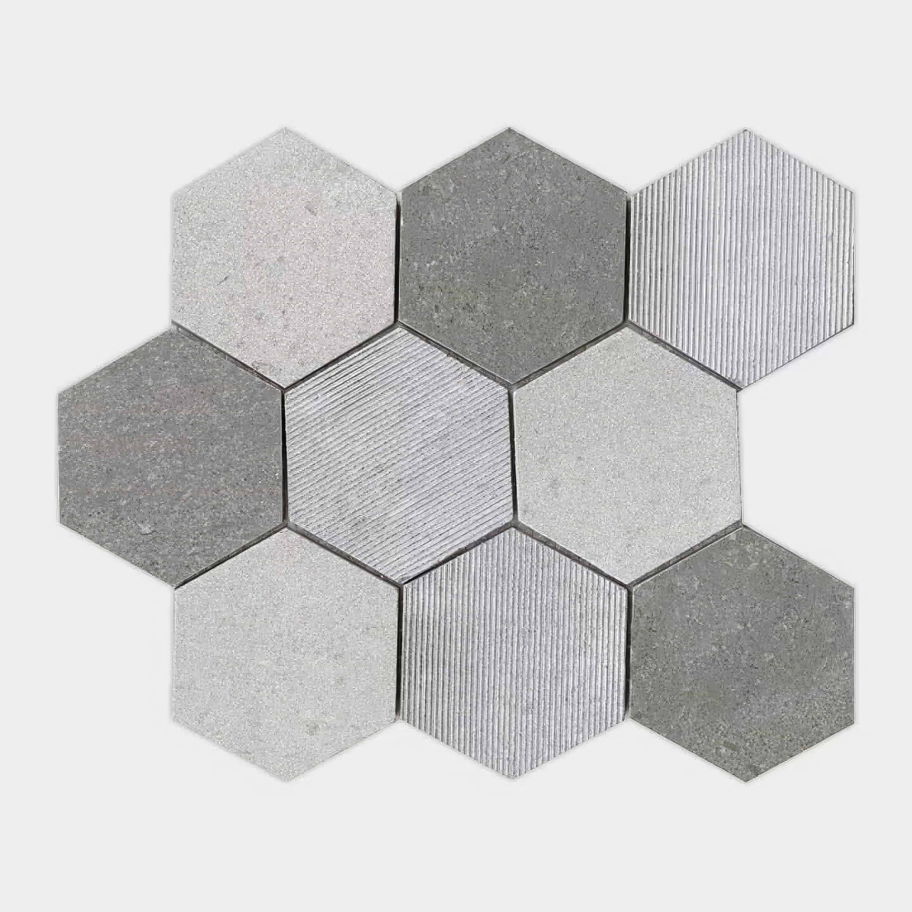 World Hexagon Texture Grey Mosaic By Hyperion Tiles