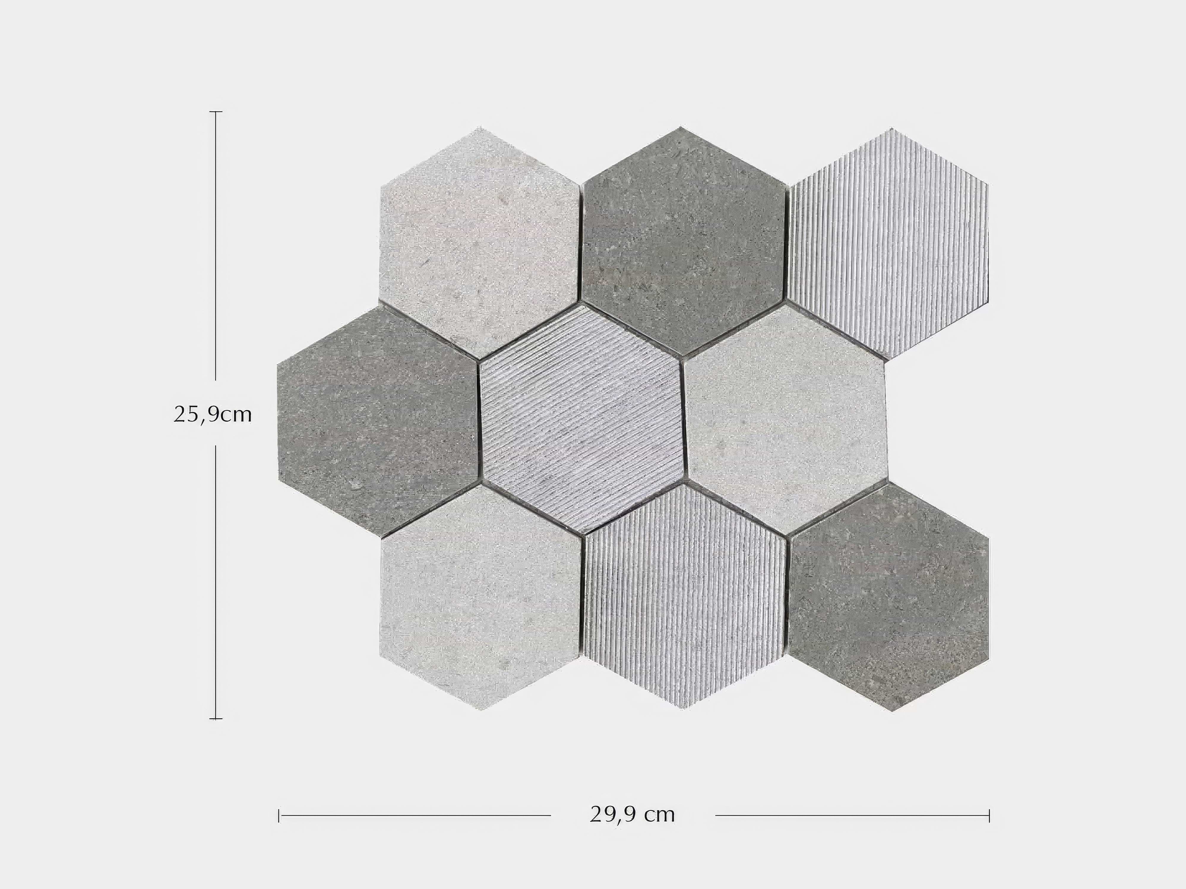 World Hexagon Texture Grey Mosaic By Hyperion Tiles