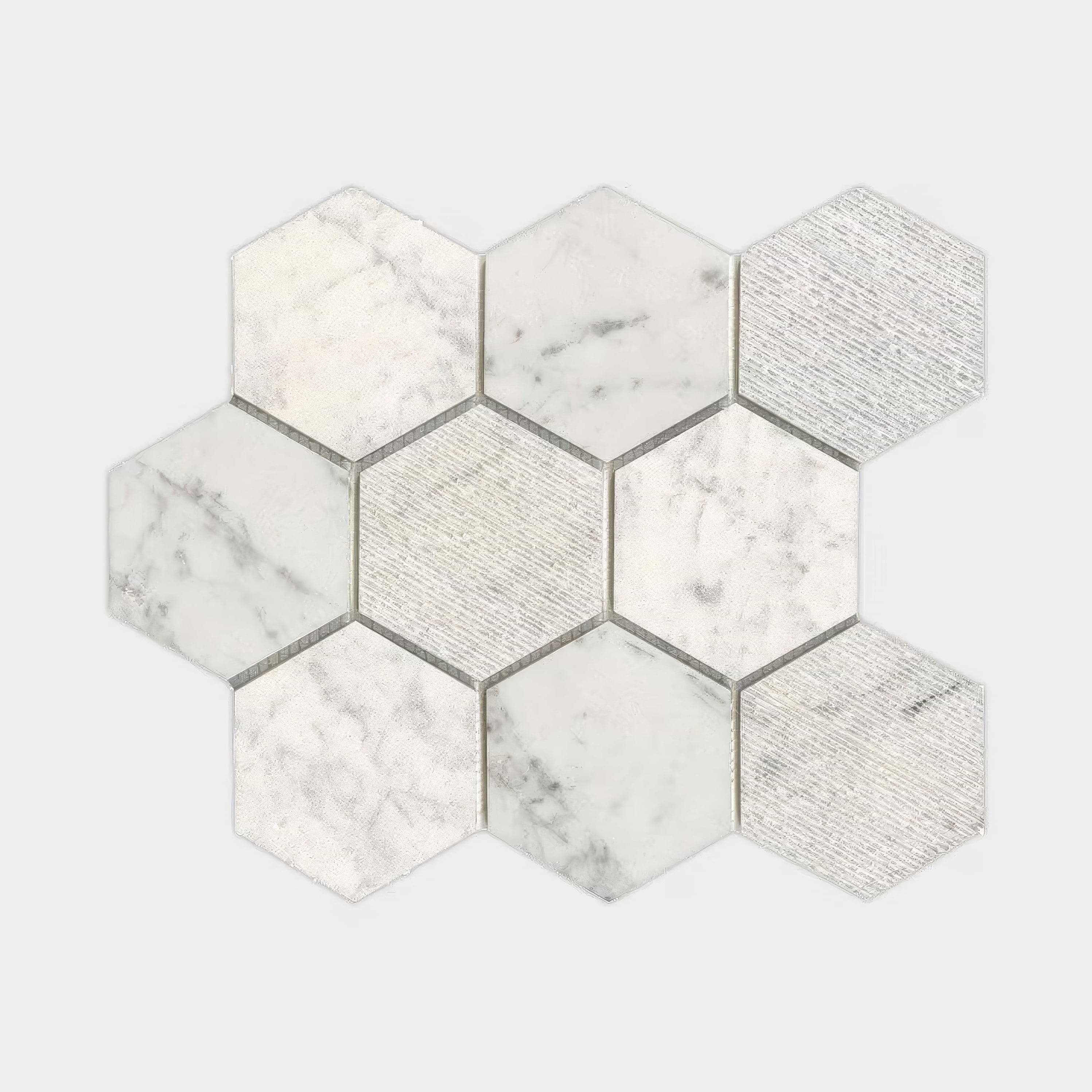 World Hexagon Tex White Mosaic By Hyperion Tiles
