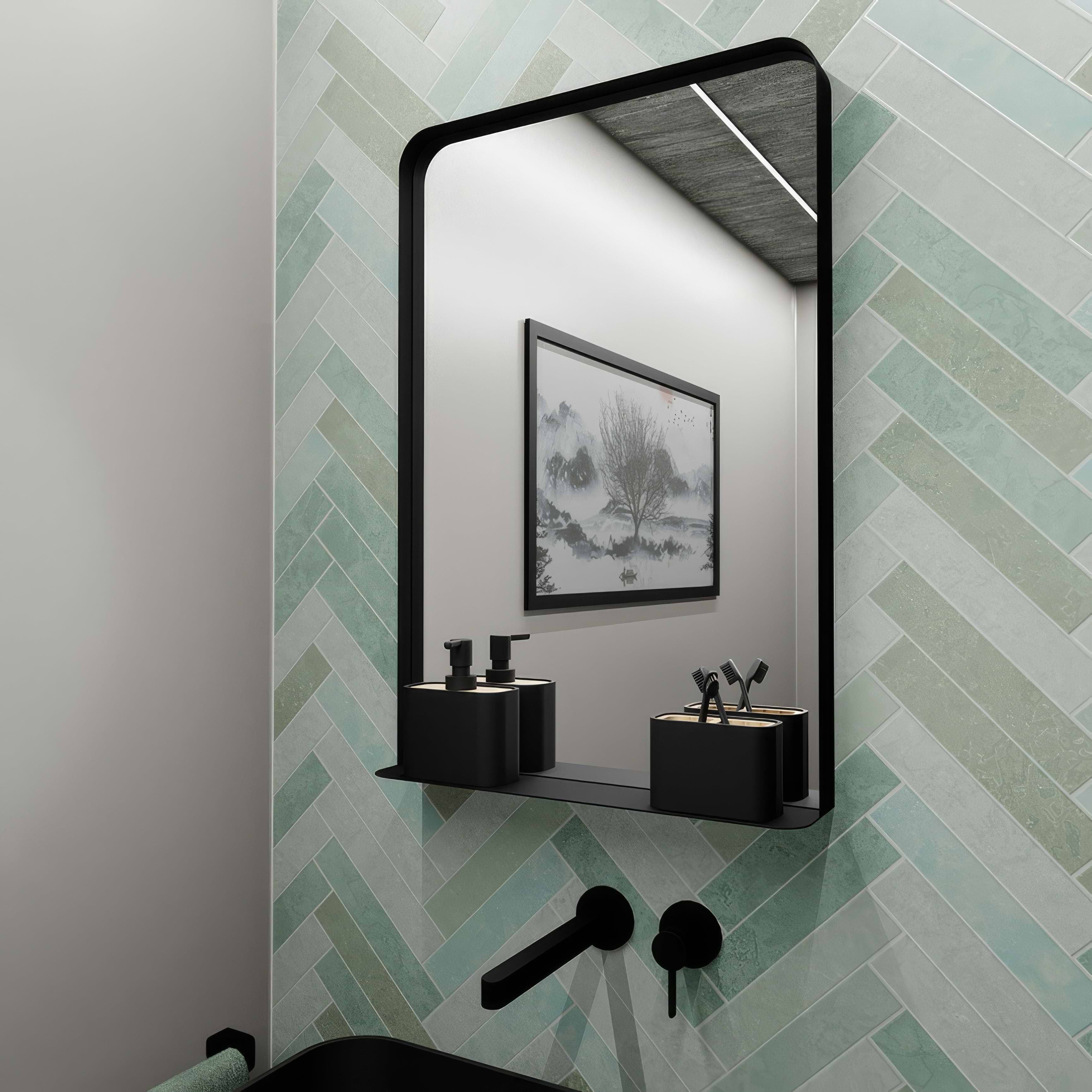 City Mirror with Shelf 50 Black - Hyperion Tiles