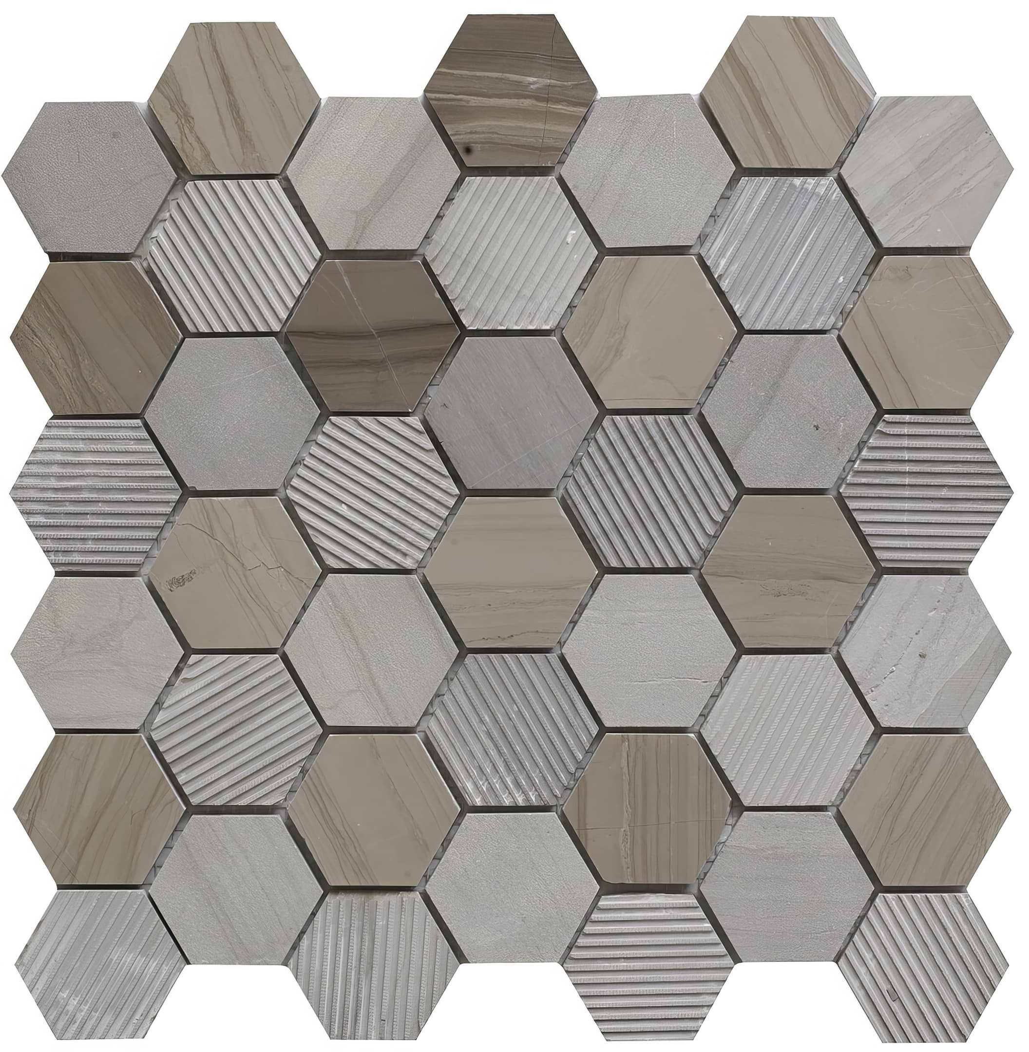 Coffee Stone Hexagon Mixed Finish Marble Mosaic - Hyperion Tiles