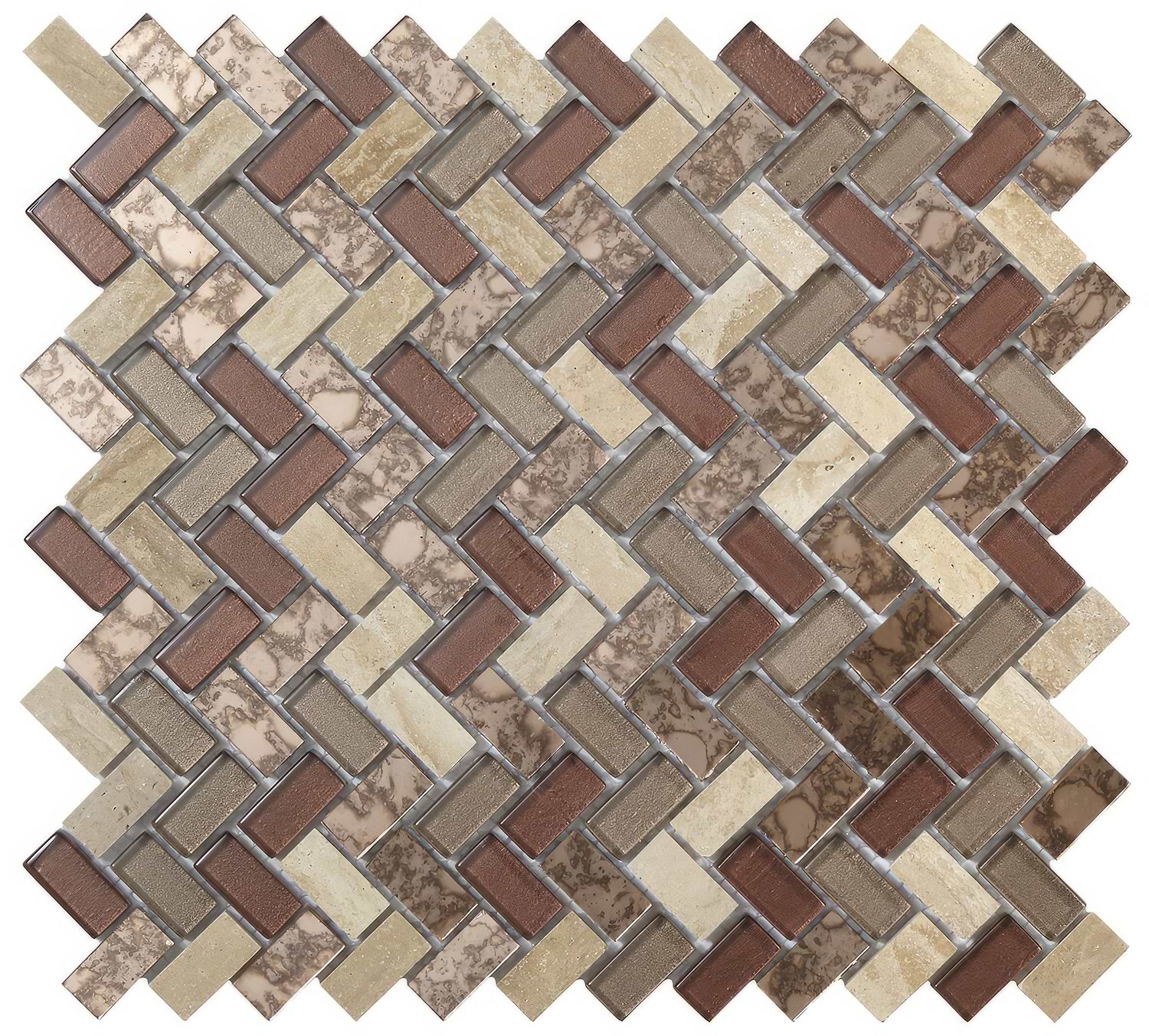 Copper Herringbone Glass &amp; Stone Mosaic - Hyperion Tiles