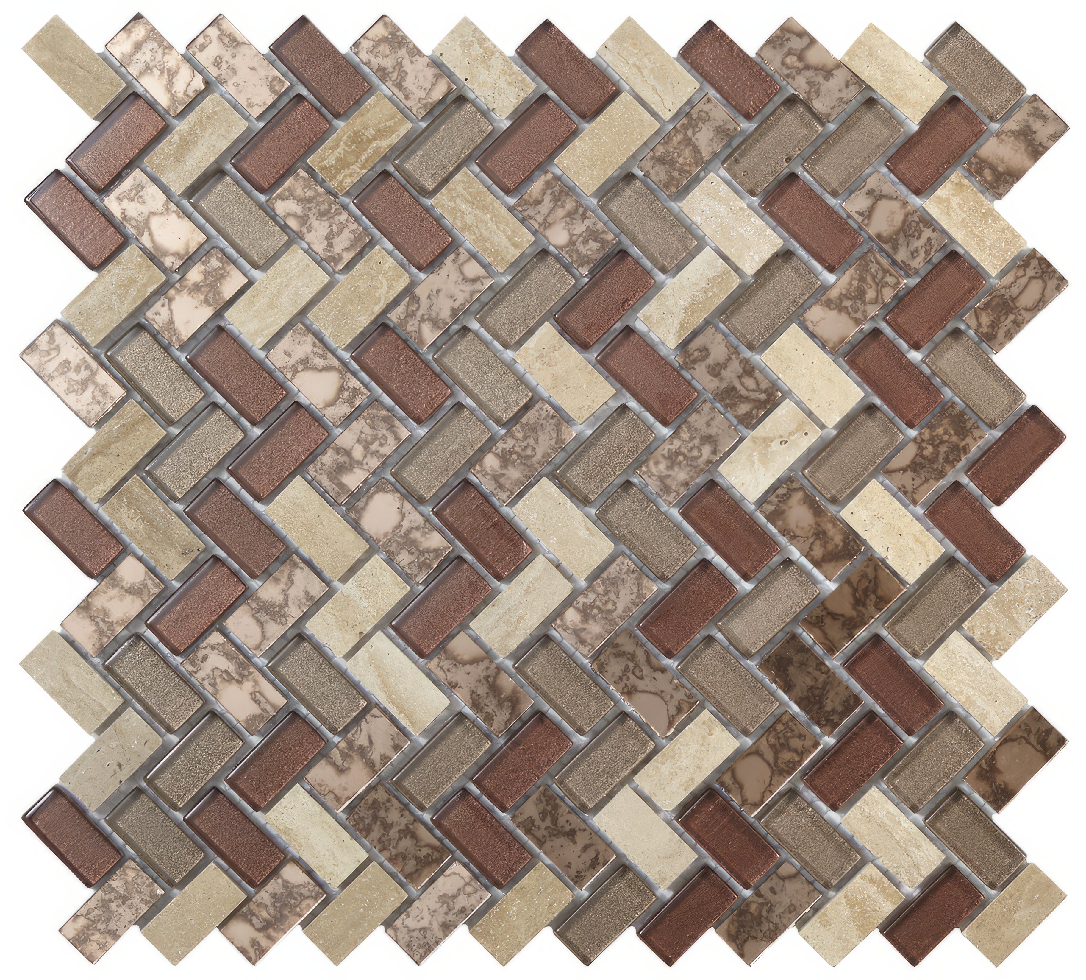 Copper Herringbone Glass & Stone Mosaic - Hyperion Tiles