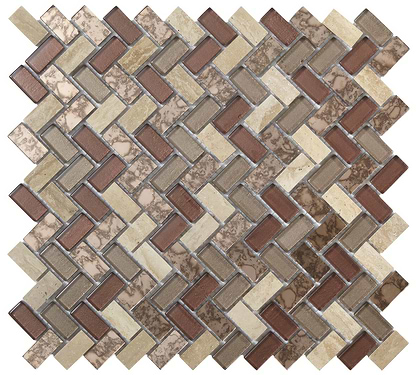 Copper Herringbone Glass & Stone Mosaic - Hyperion Tiles