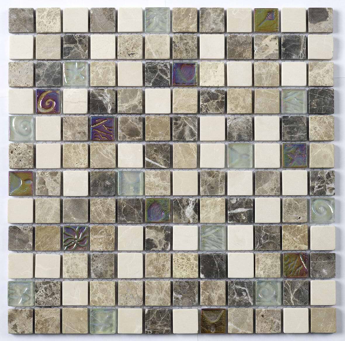 Emperador Cream Glass & Stone Mix Mosaic 23 x 23mm
