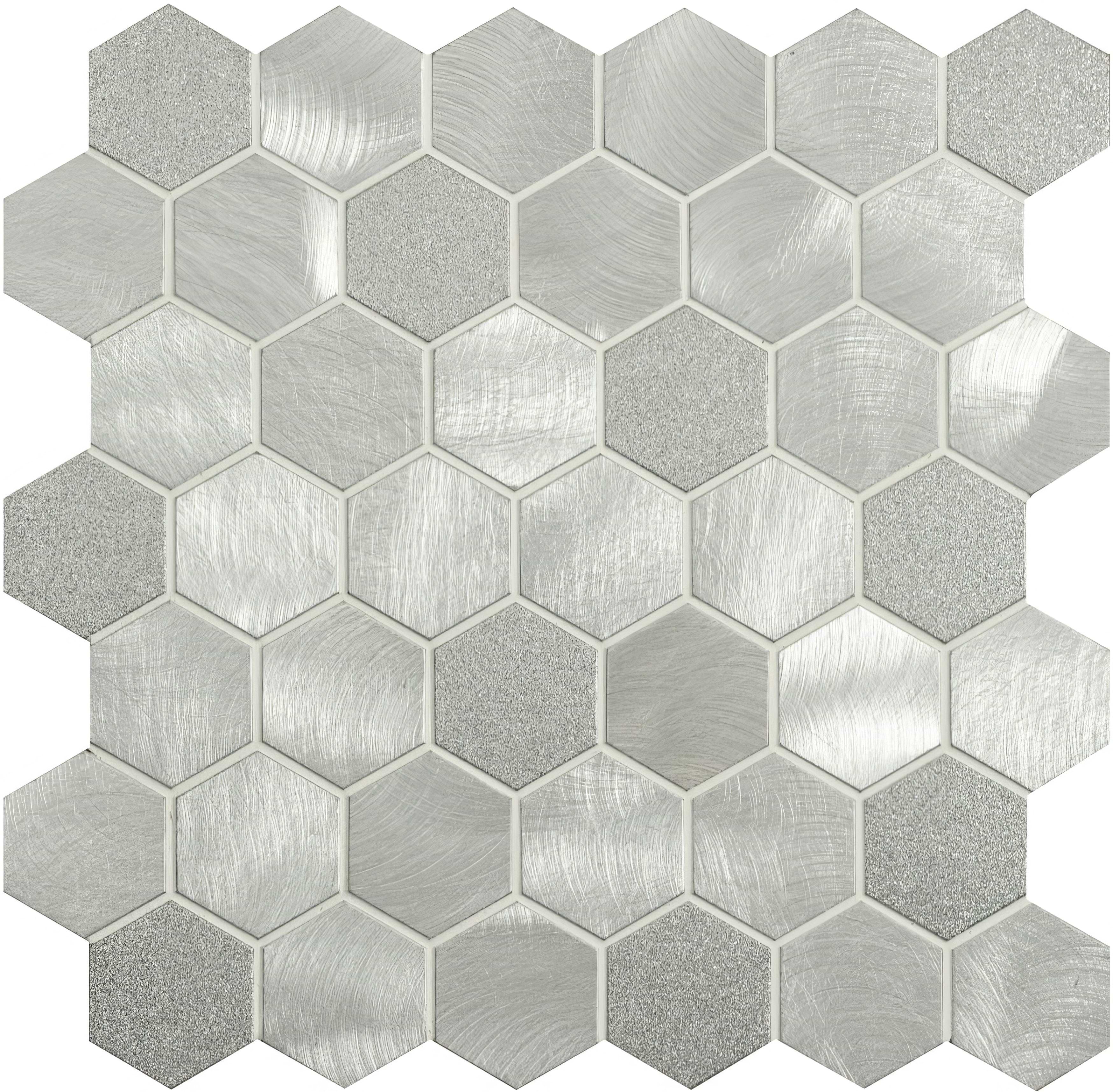Fenrir Silver Mixed Finish Hexagon Mosaic- Hyperion Tiles