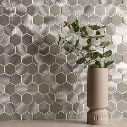 Fenrir Silver Mixed Finish Hexagon Mosaic- Hyperion Tiles