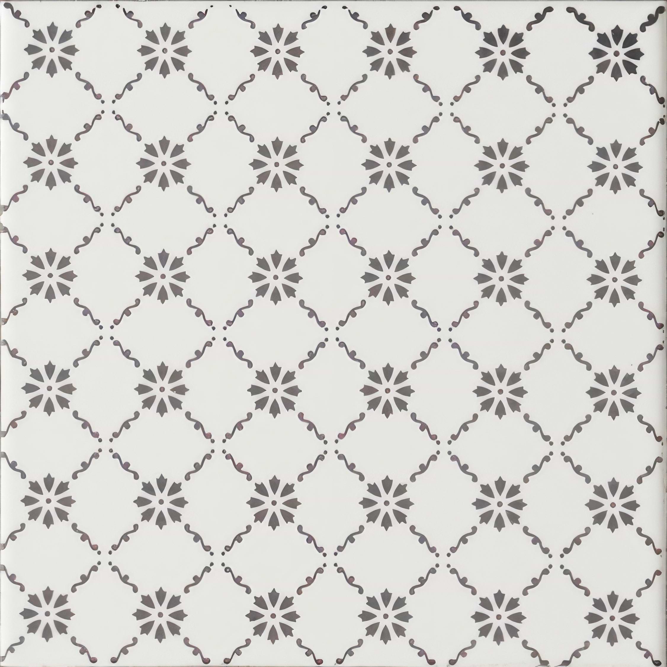 Floral Trellis Grey on Brilliant White - Hyperion Tiles
