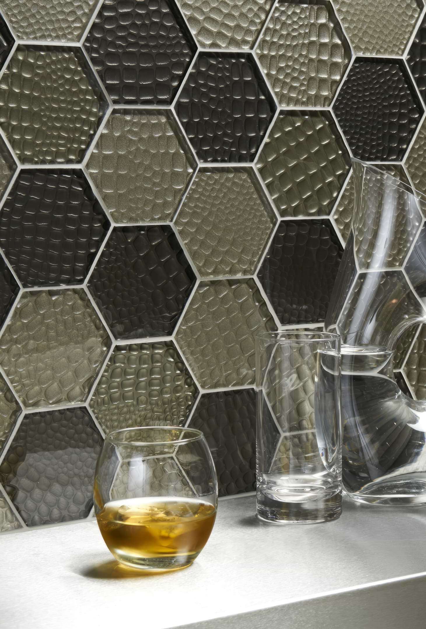 Futura Sepia Hexagon Mosaic Textured Hexagon Mosaic - Hyperion Tiles