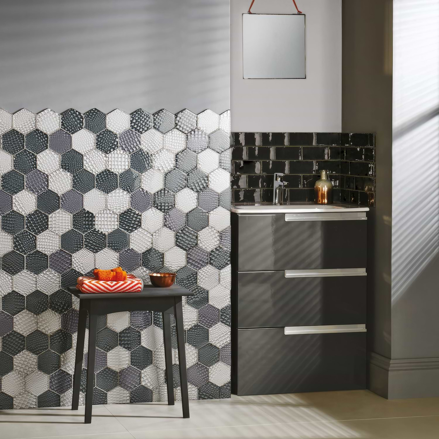 Futura Zirconia Hexagon Mosaic Textured Hexagon Mosaic - Hyperion Tiles