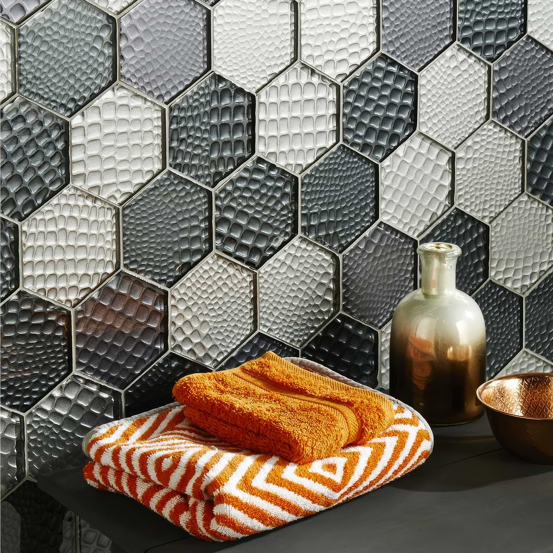 Futura Zirconia Hexagon Mosaic Textured Hexagon Mosaic - Hyperion Tiles