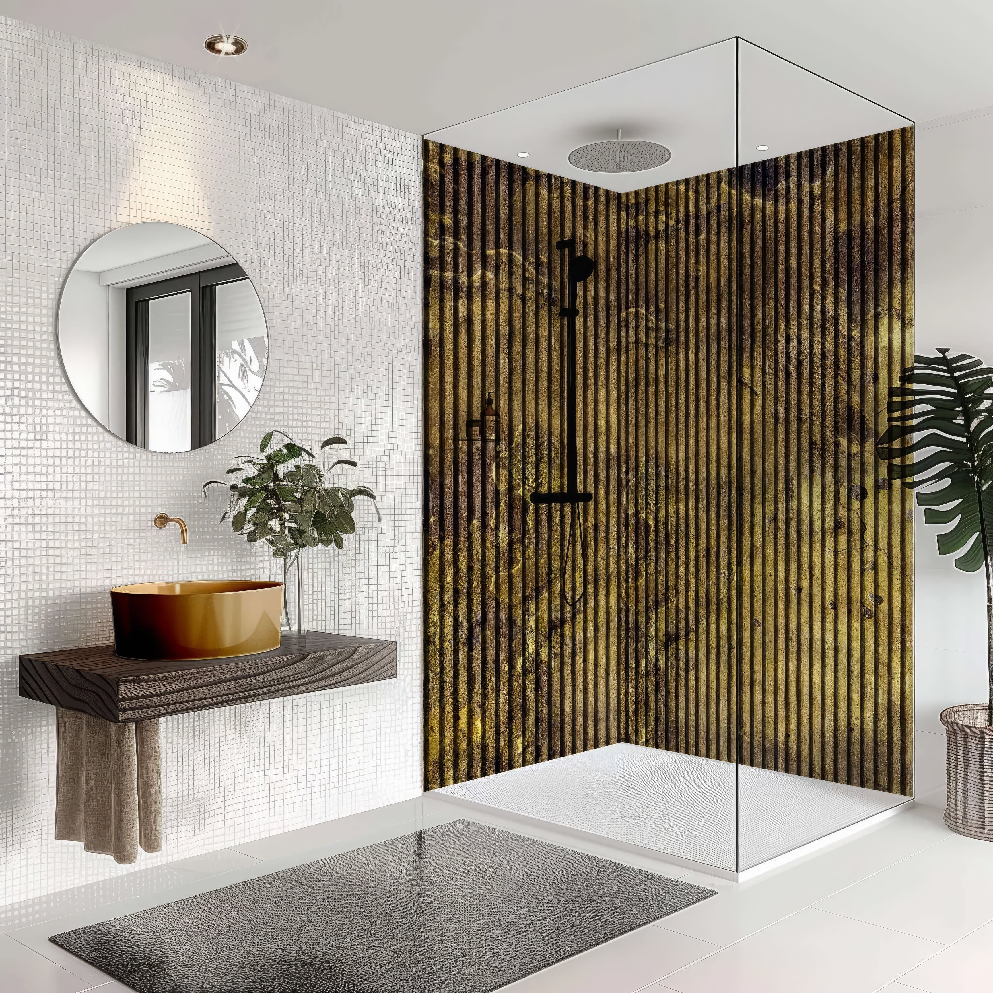 Shower Panel Gold Concrete Slat Effect By Hyperion Tiles