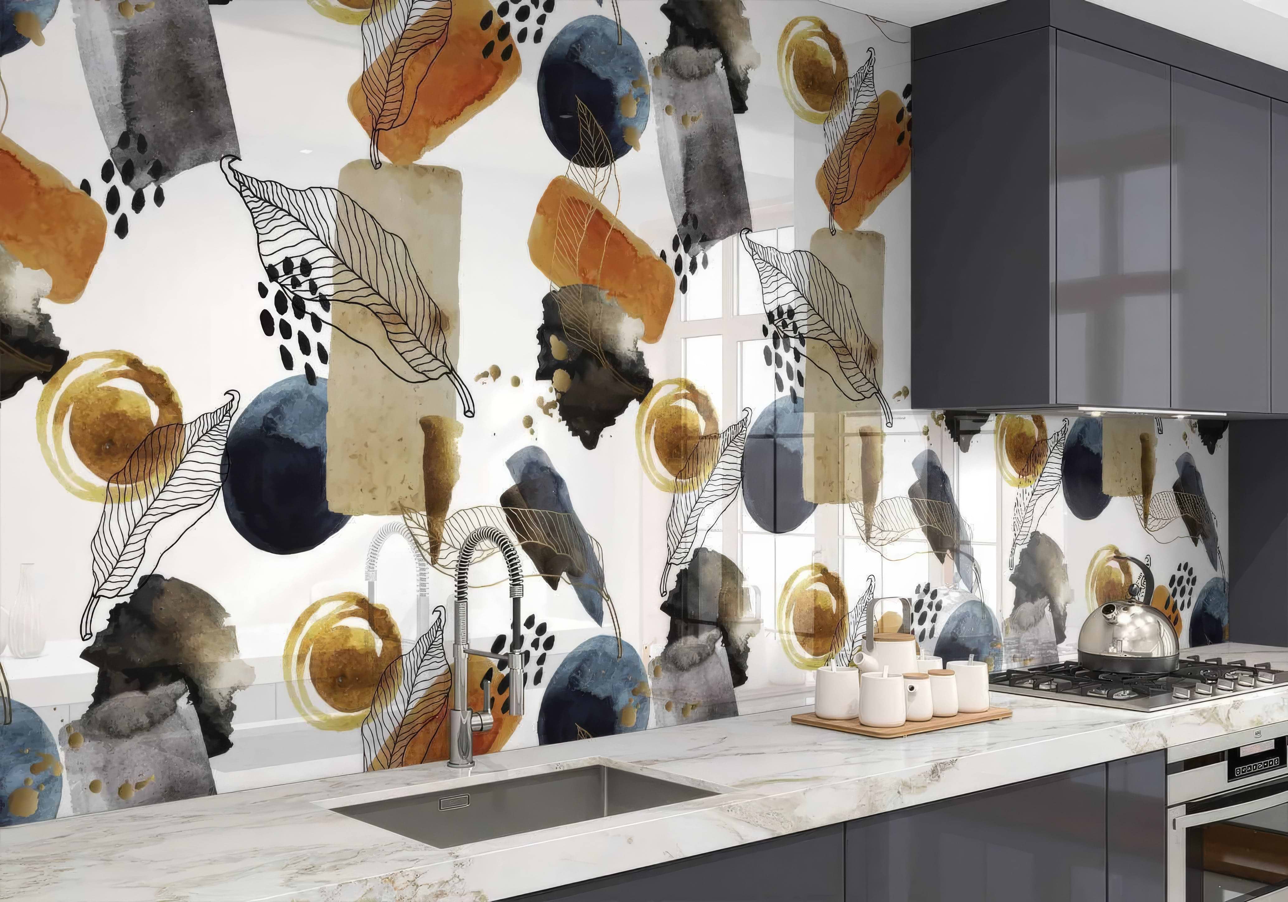 Gold Navy Watercolour Shower Panel By Hyperion Tiles
