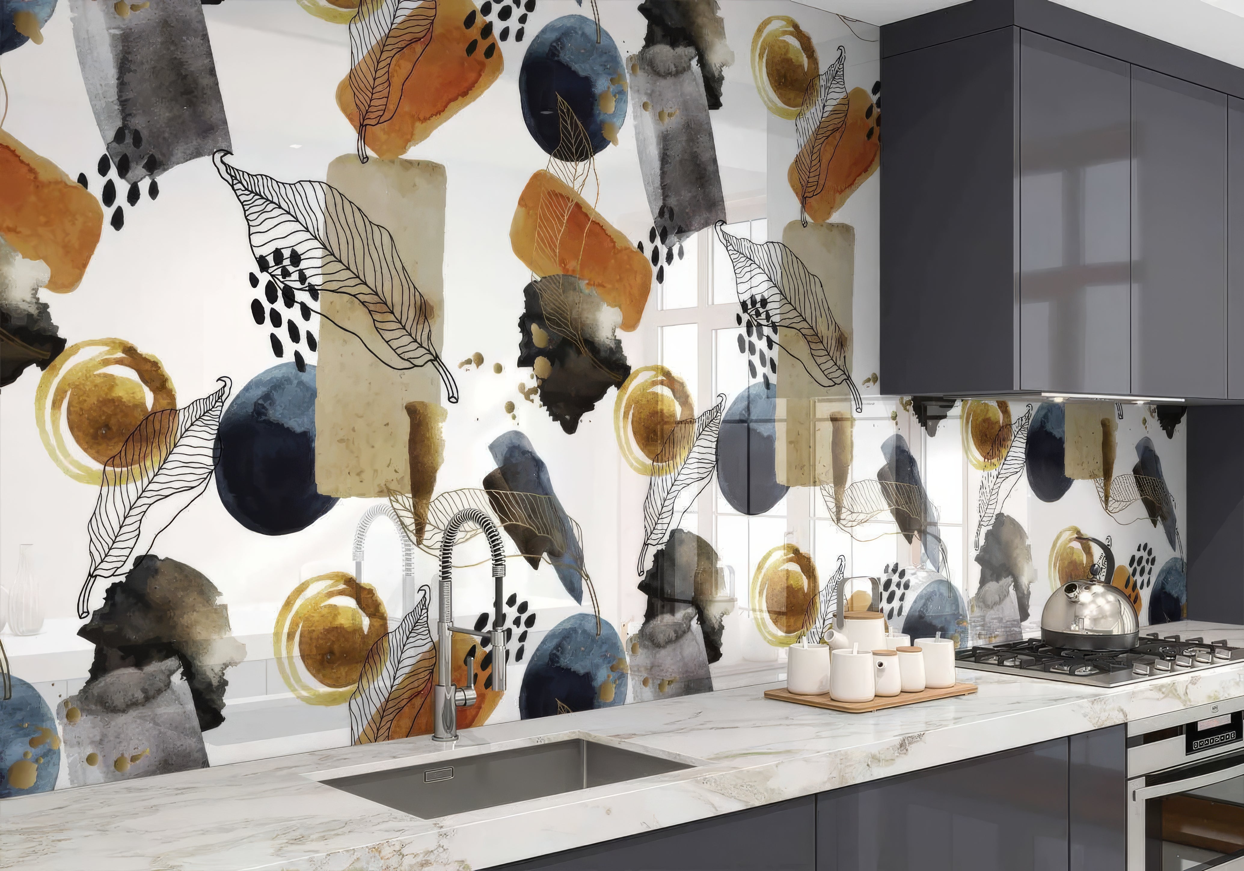Gold Navy Watercolour Shower Panel By Hyperion Tiles