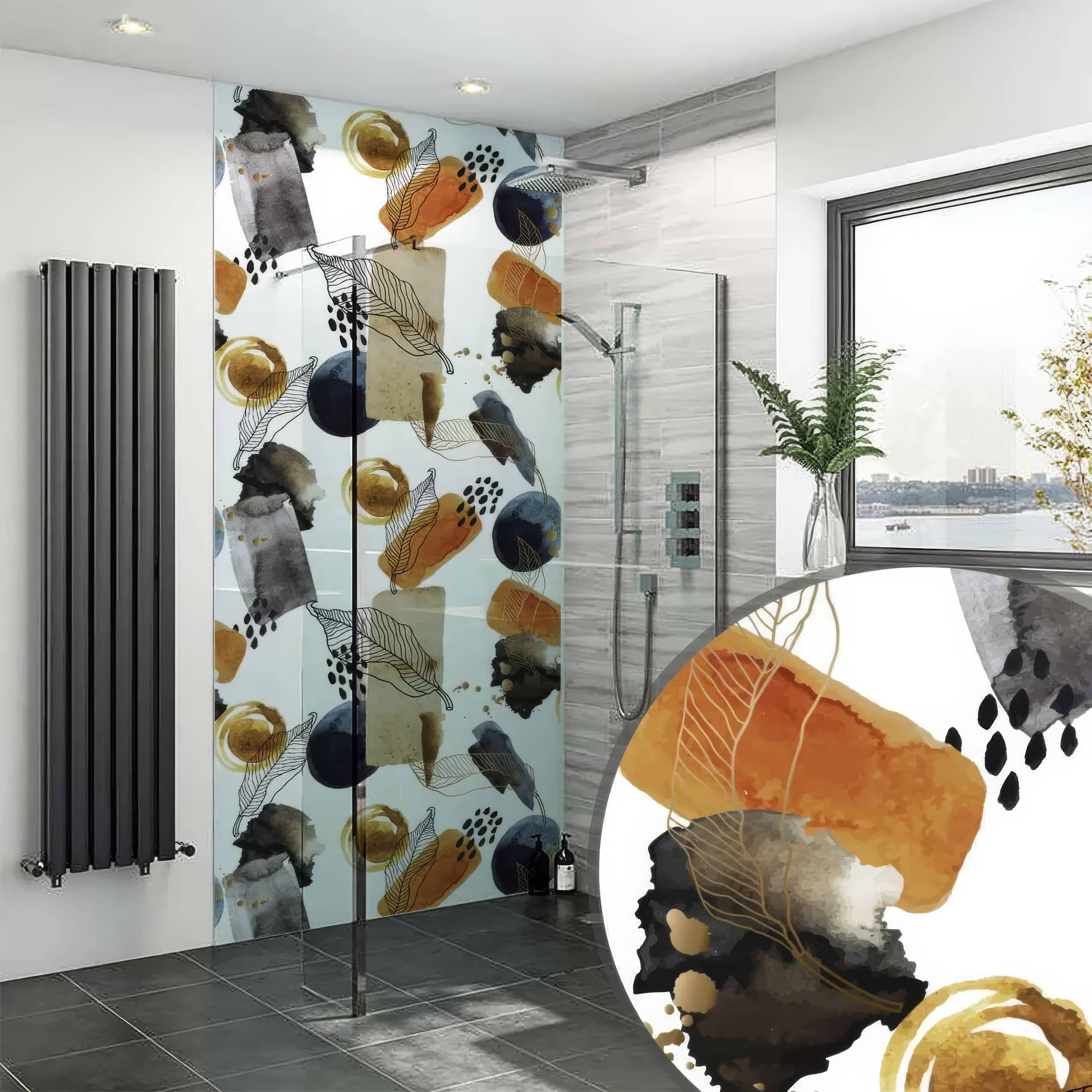Gold Navy Watercolour Shower Panel By Hyperion Tiles