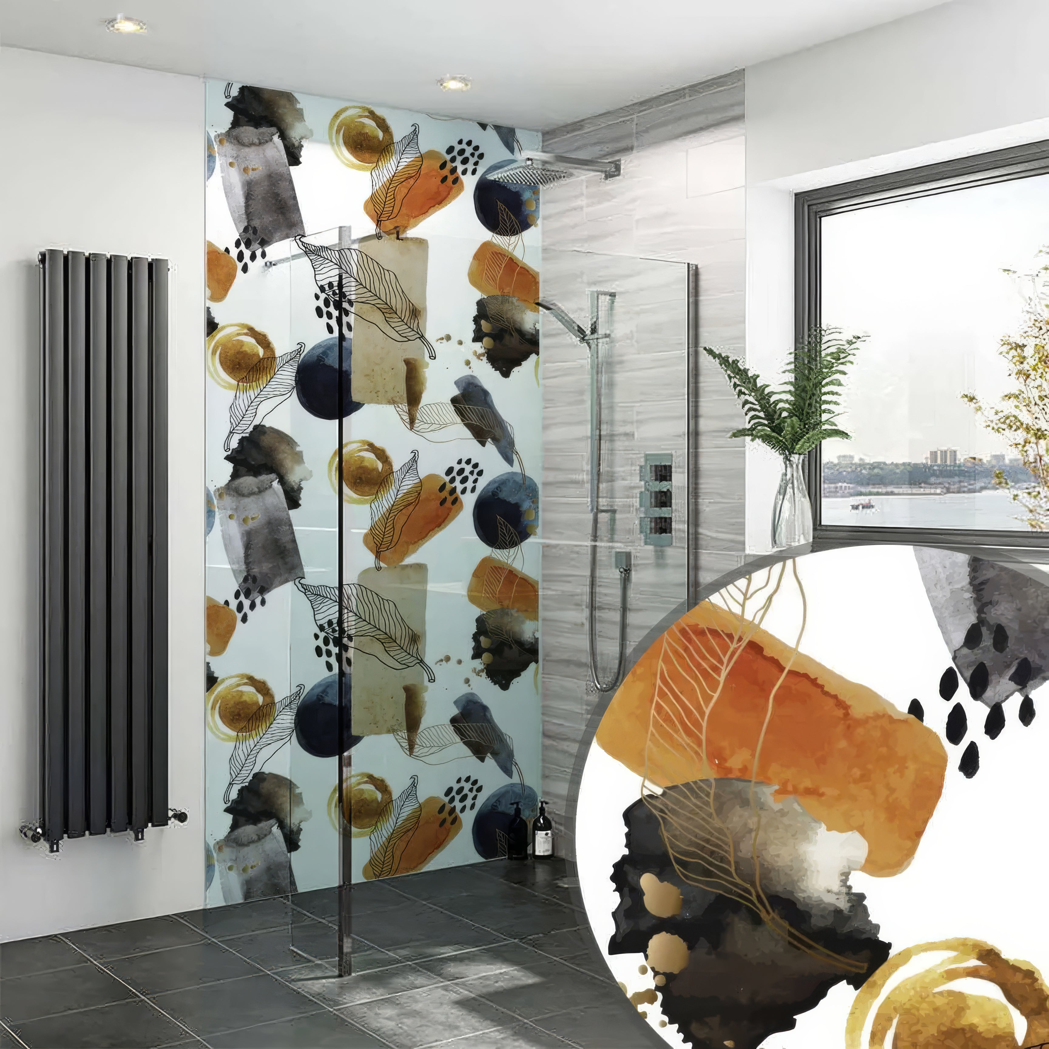 Gold Navy Watercolour Shower Panel By Hyperion Tiles