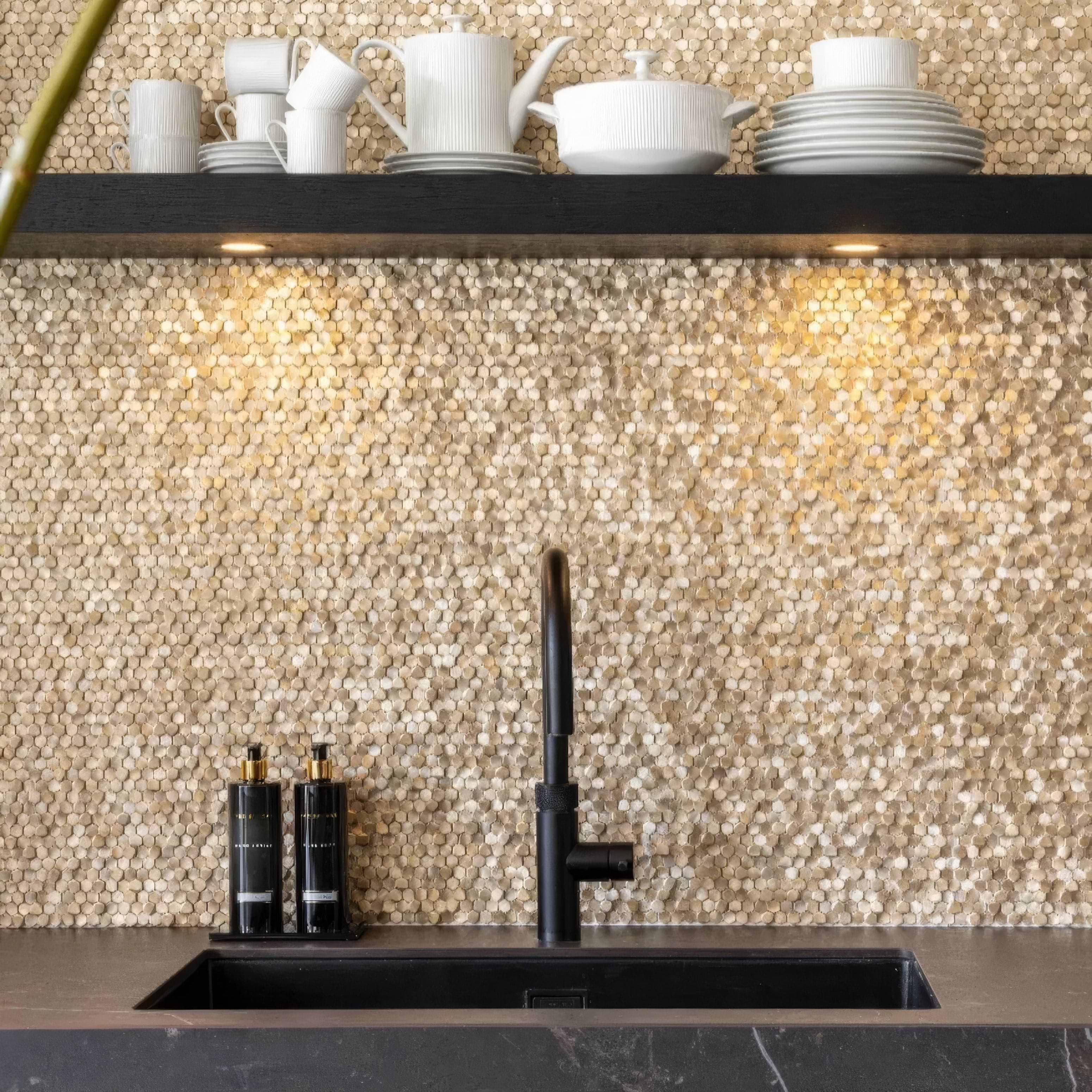 Gravity Aluminium Hexagon Gold Mosaic By Hyperion Tiles