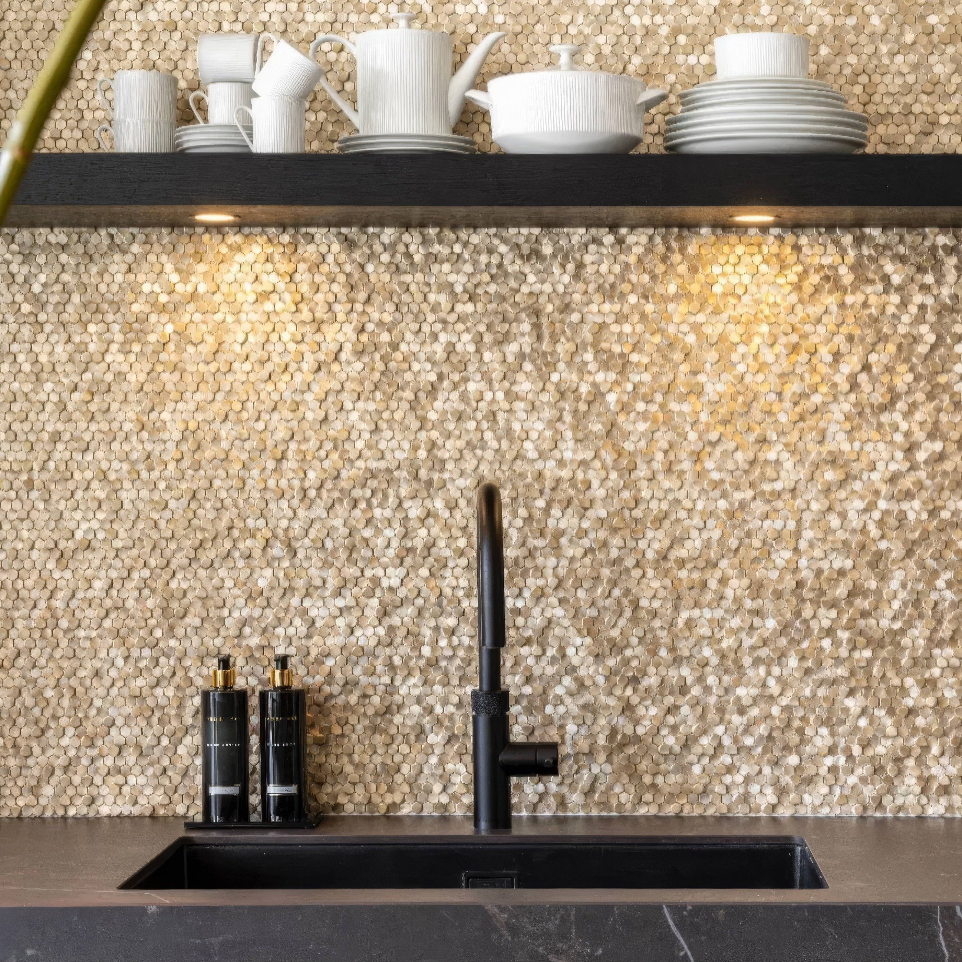 Gravity Aluminium Hexagon Gold Mosaic By Hyperion Tiles